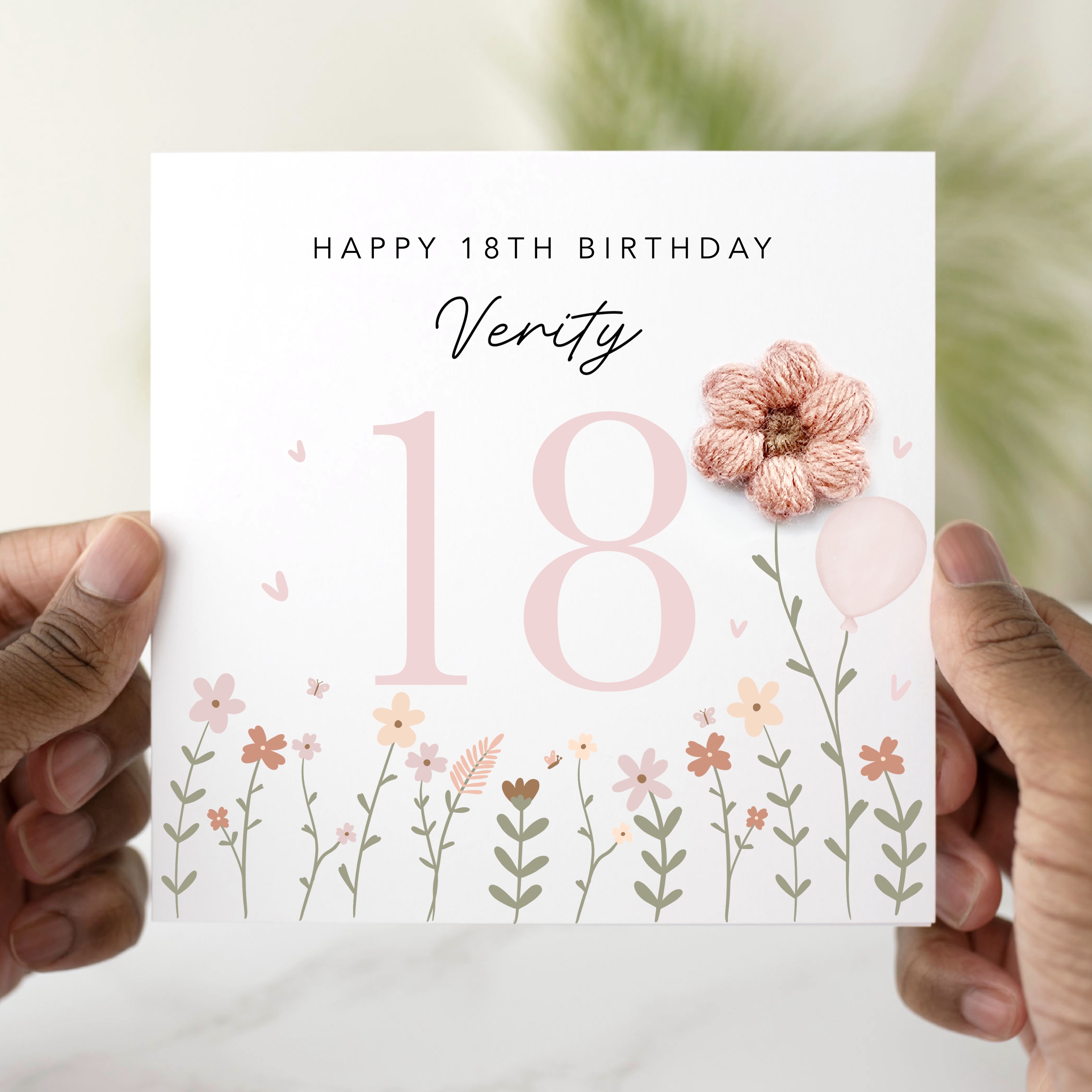 Personalised  18th Birthday Card - Crochet Flower