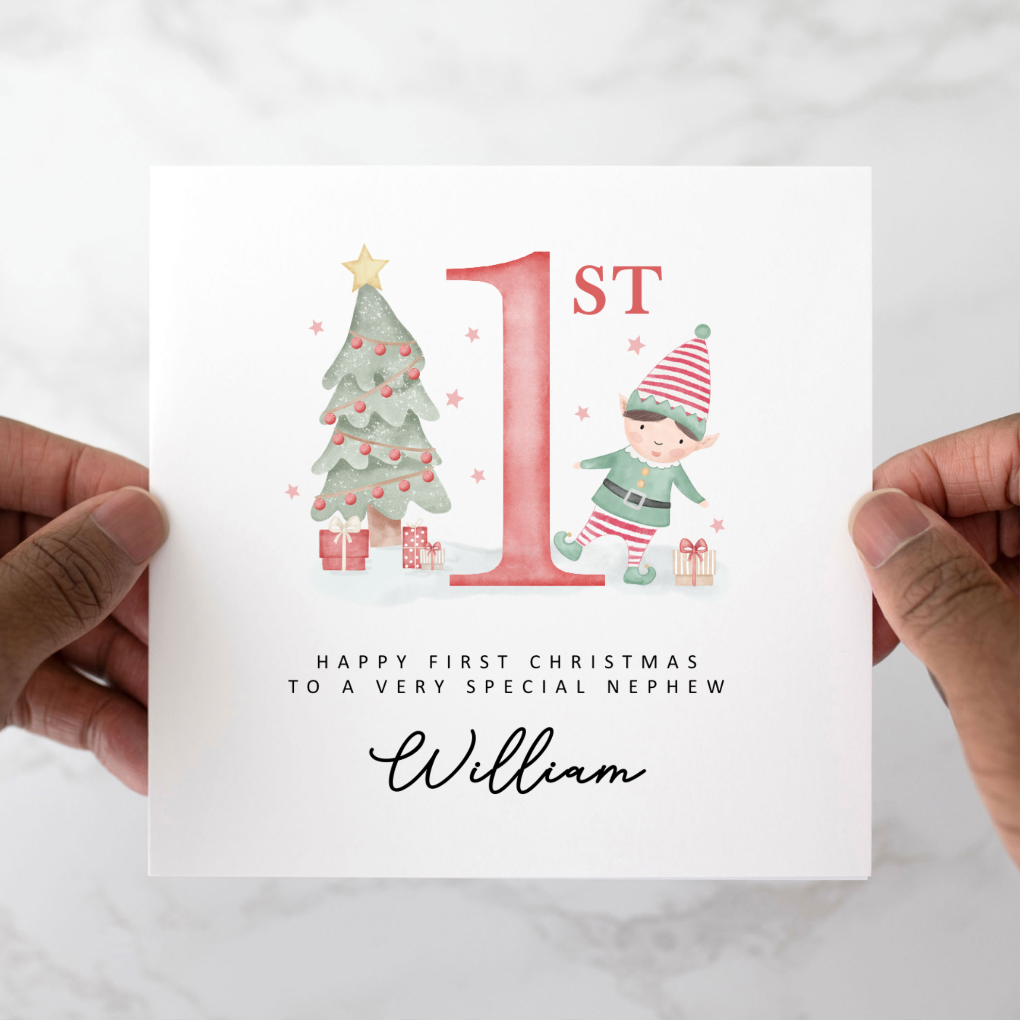 Personalised Nephew 1st Christmas Card - Elf