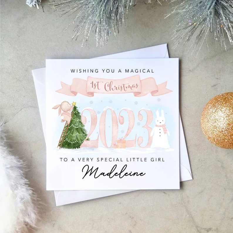 Personalised Little Girl 1st Christmas Card