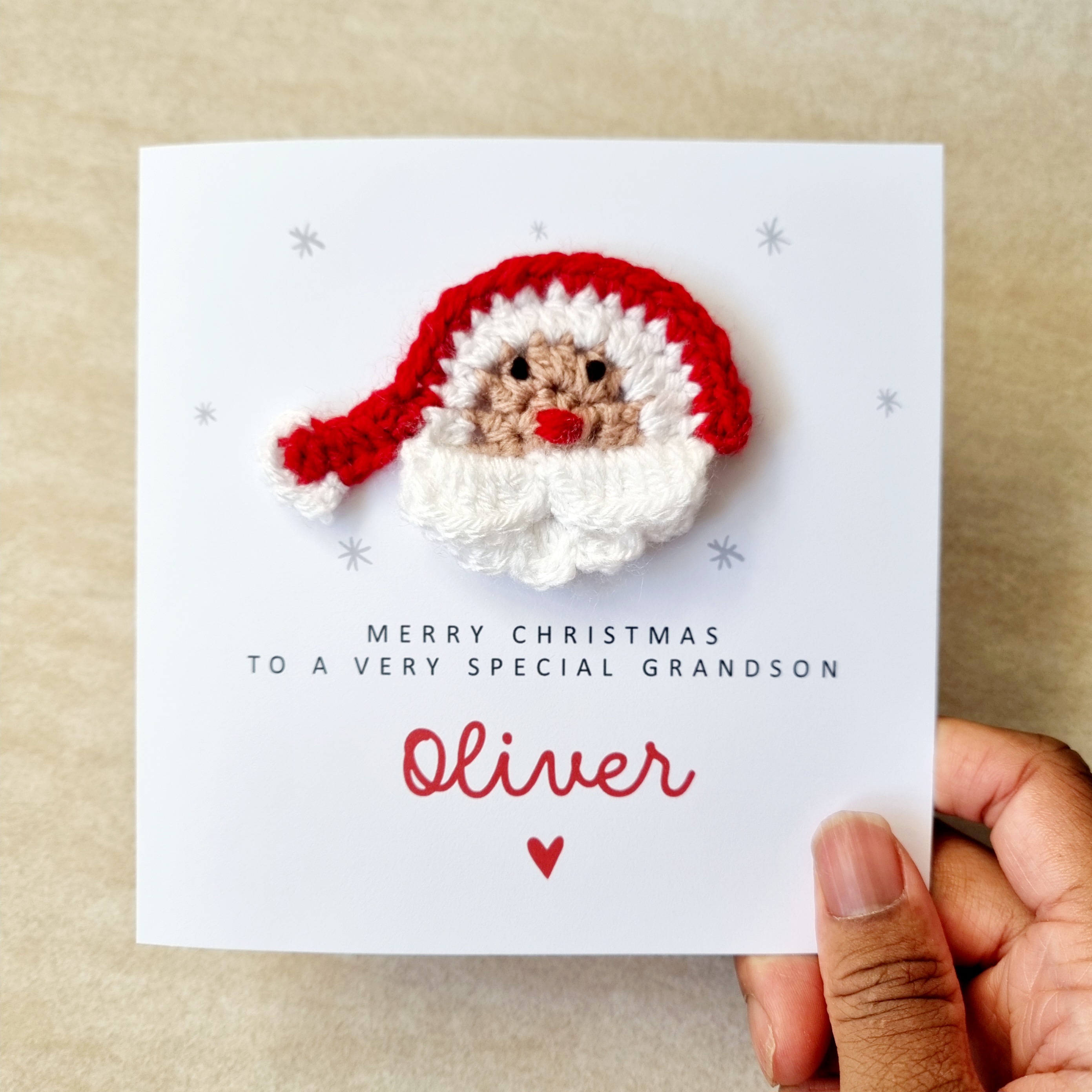 Personalised Grandson Christmas Card - Crochet Santa