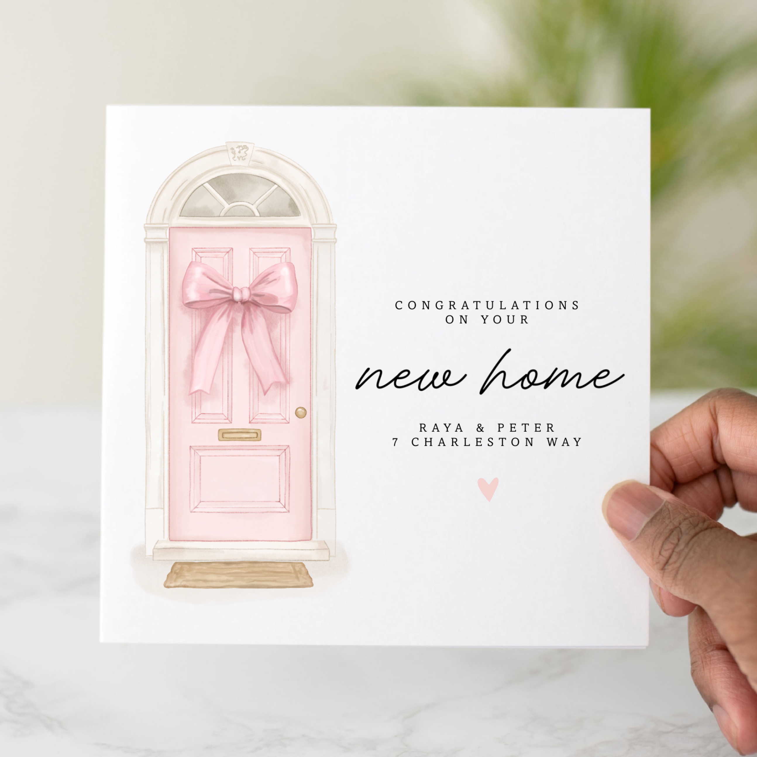 Personalised Pink Bow Door New Home Card