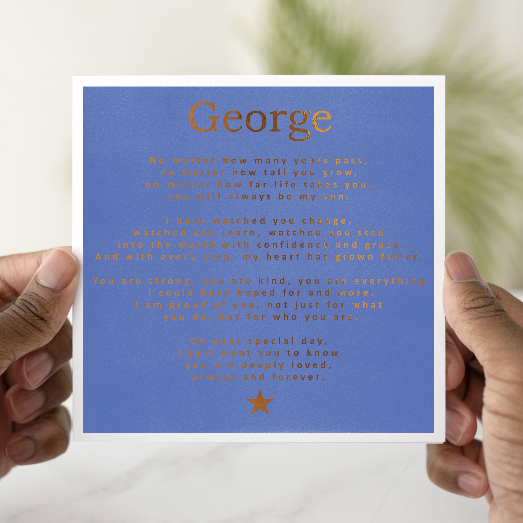 Personalised Poem Son Birthday Card - Bronze Foil