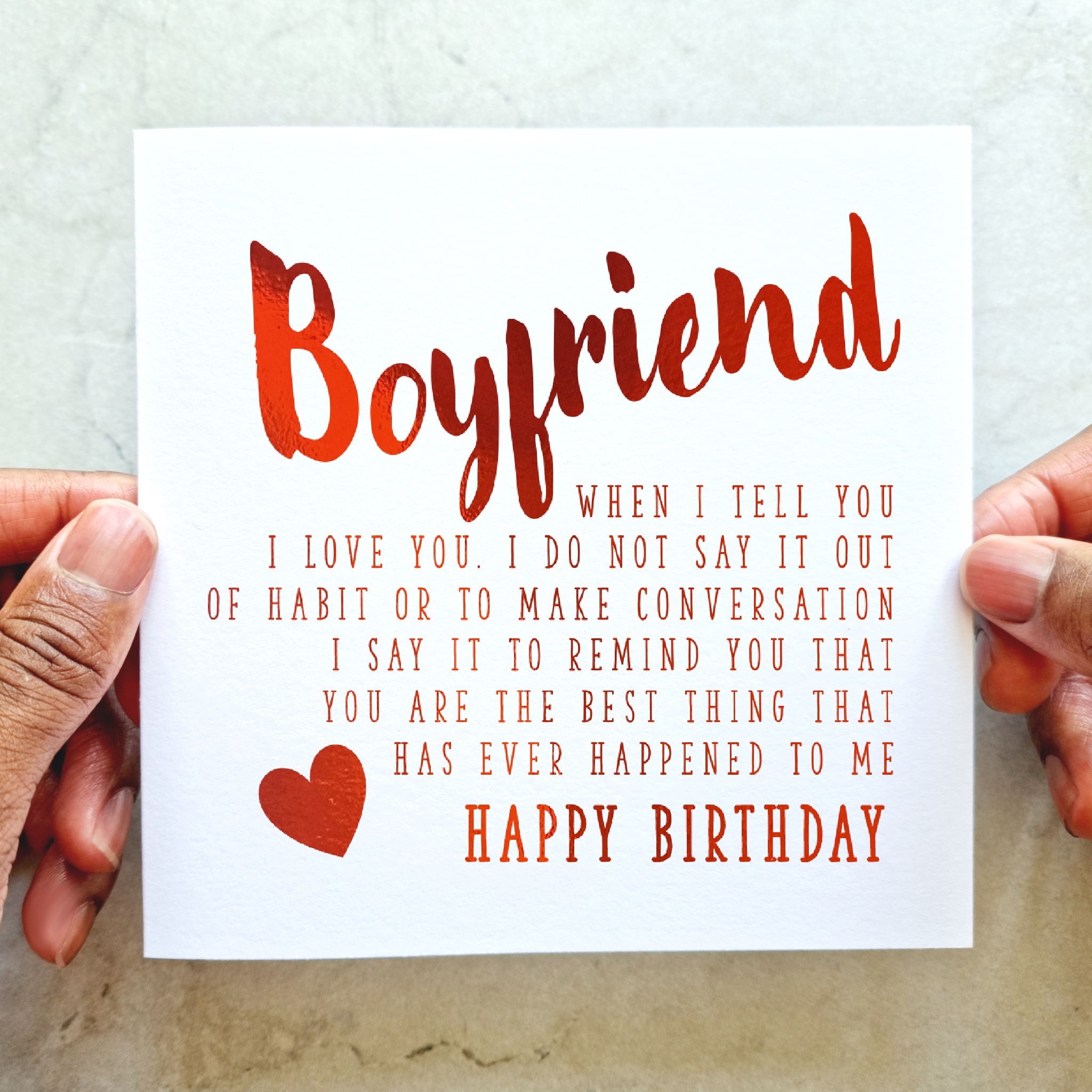 Boyfriend Birthday Card - Meaningful - Red Foil