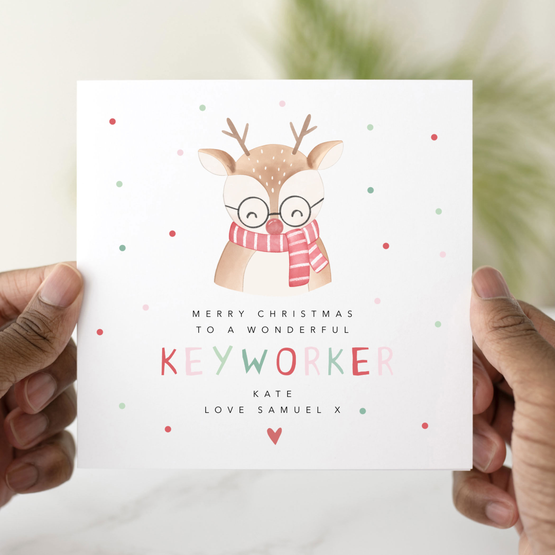 Personalised Reindeer Keyworker Christmas Card