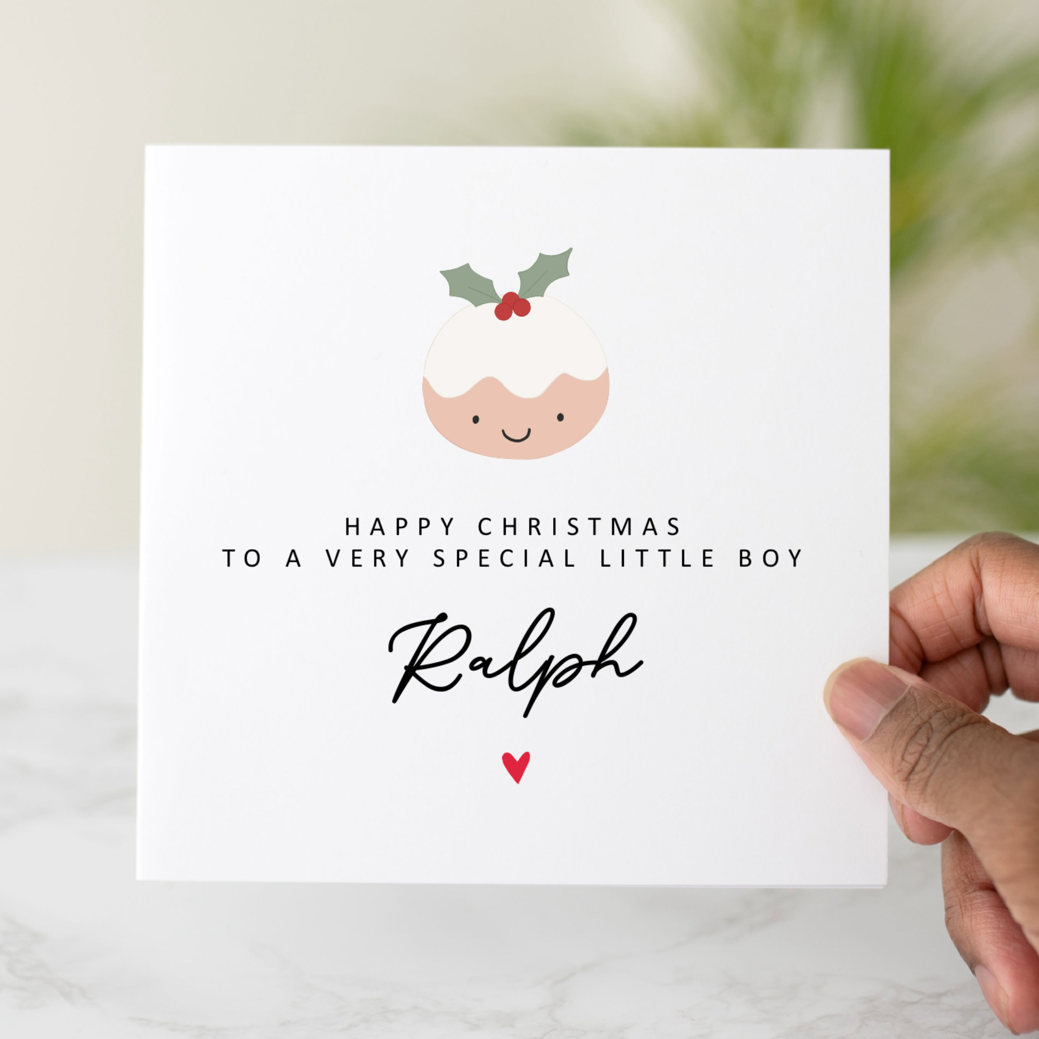 Personalised Little Boy Christmas Card - Christmas Pudding