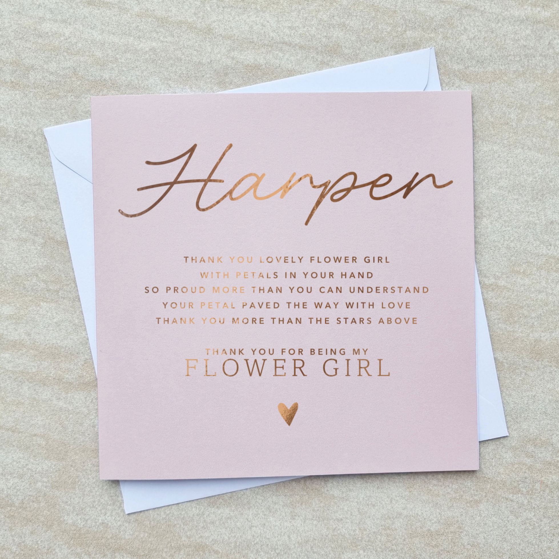 Personalised Thank You For Being My Flower Girl Card - Rose Gold