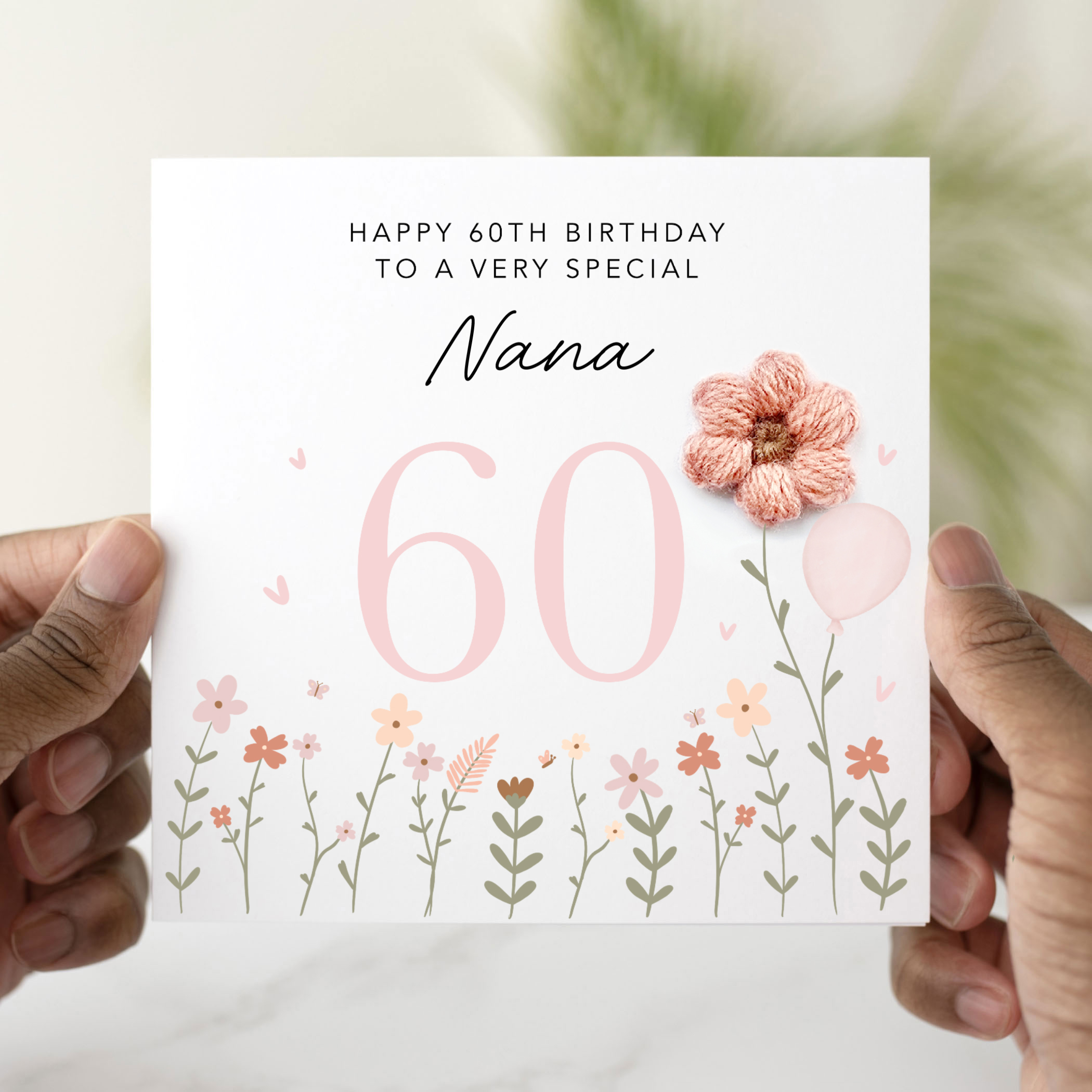 Nana 60th Birthday Card - Crochet Flower