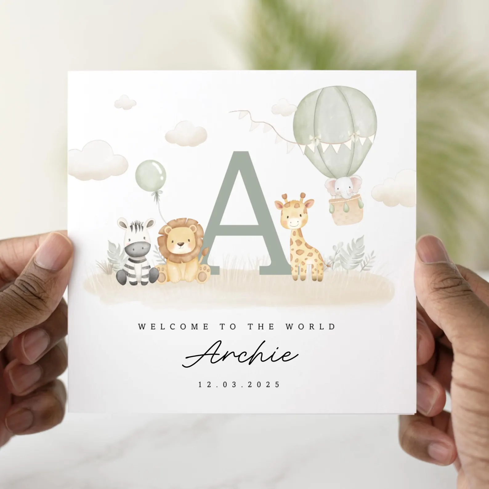 Personalised New Baby Card - Safari