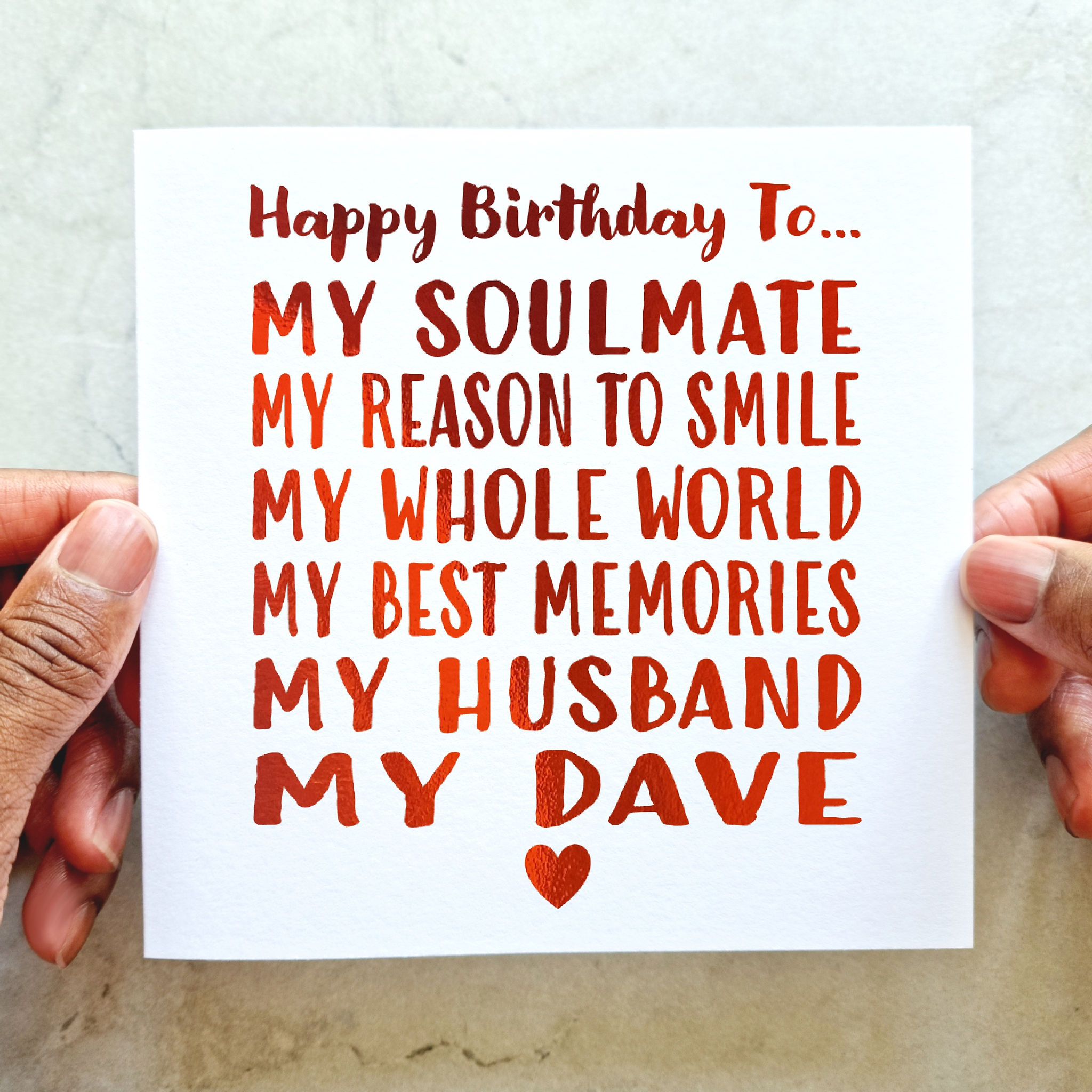 Personalised Husband Birthday Card - Red Foil