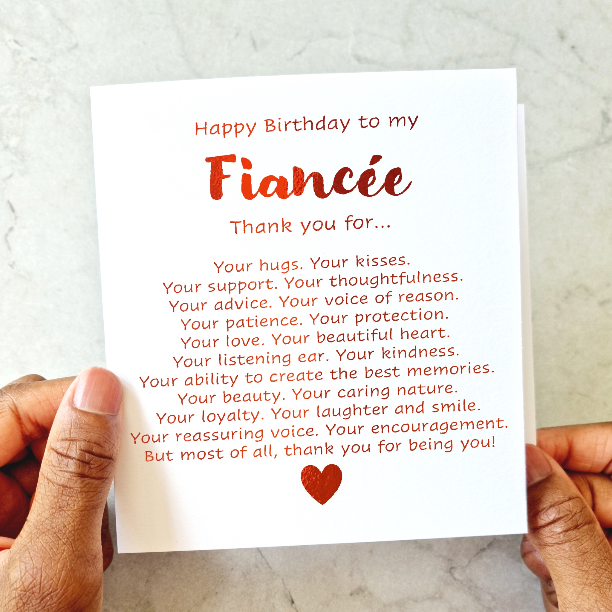 Fiancée Birthday Card - Thank You For - Red Foil