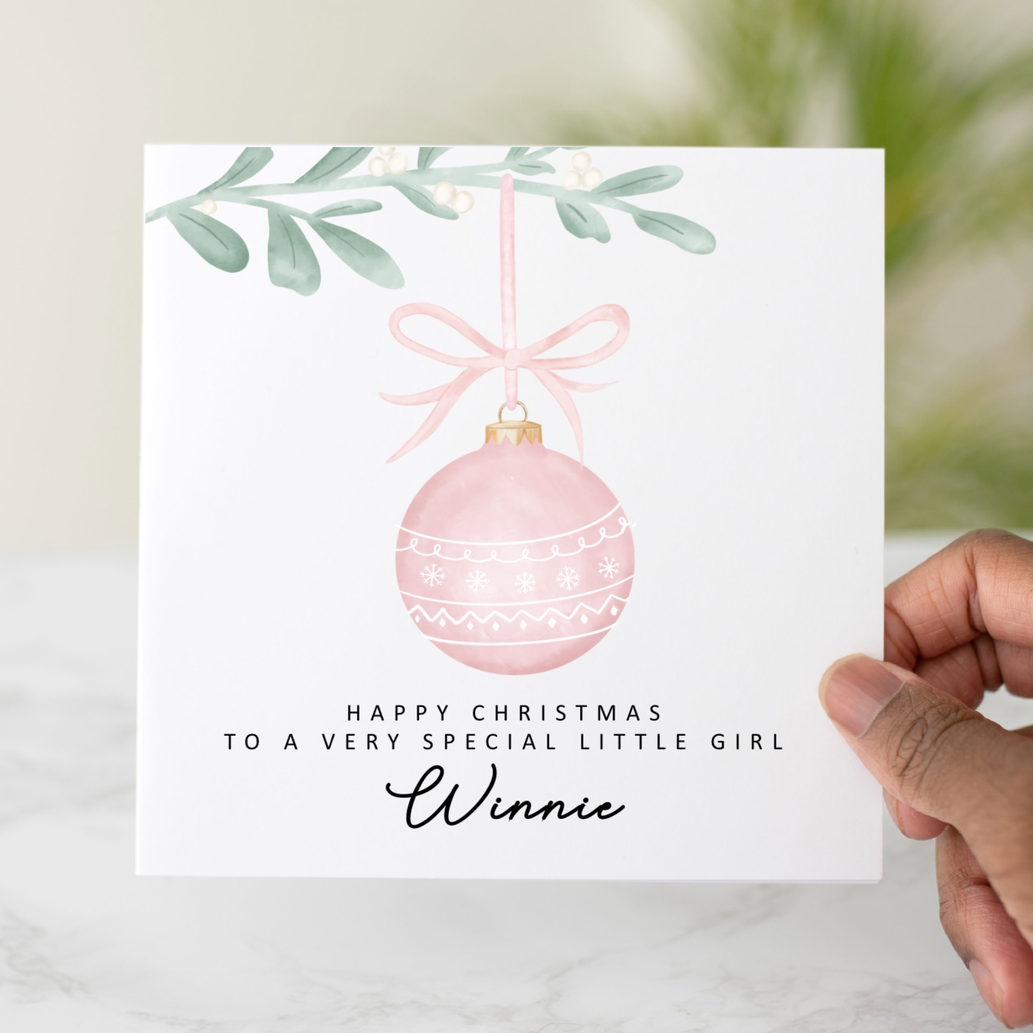 Personalised Bauble Little Girl Christmas Card