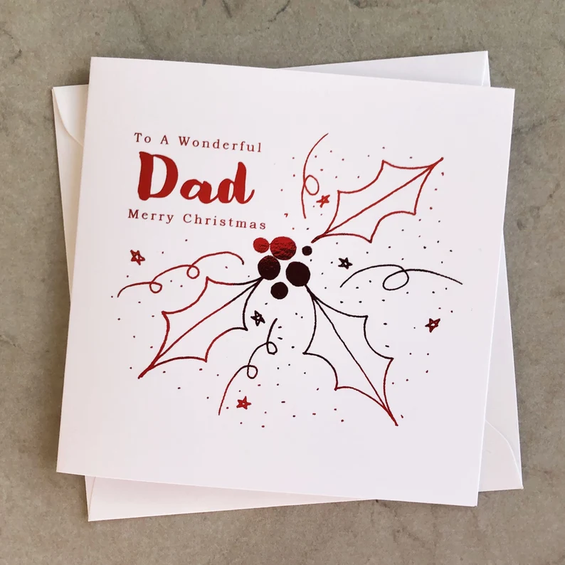 Holly Dad Christmas Card - Red Foil