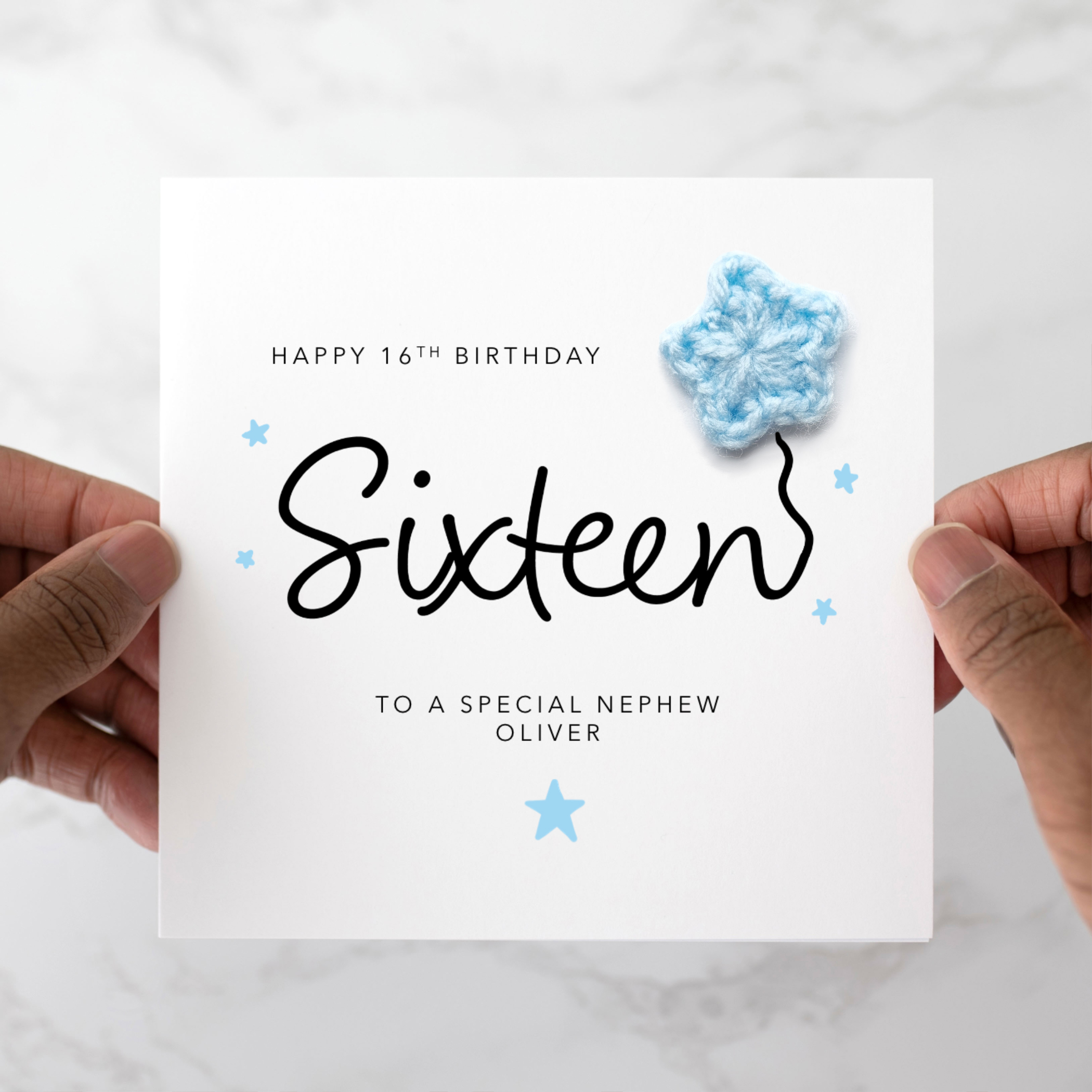 Personalised Nephew 16th Birthday Card - Crochet Star