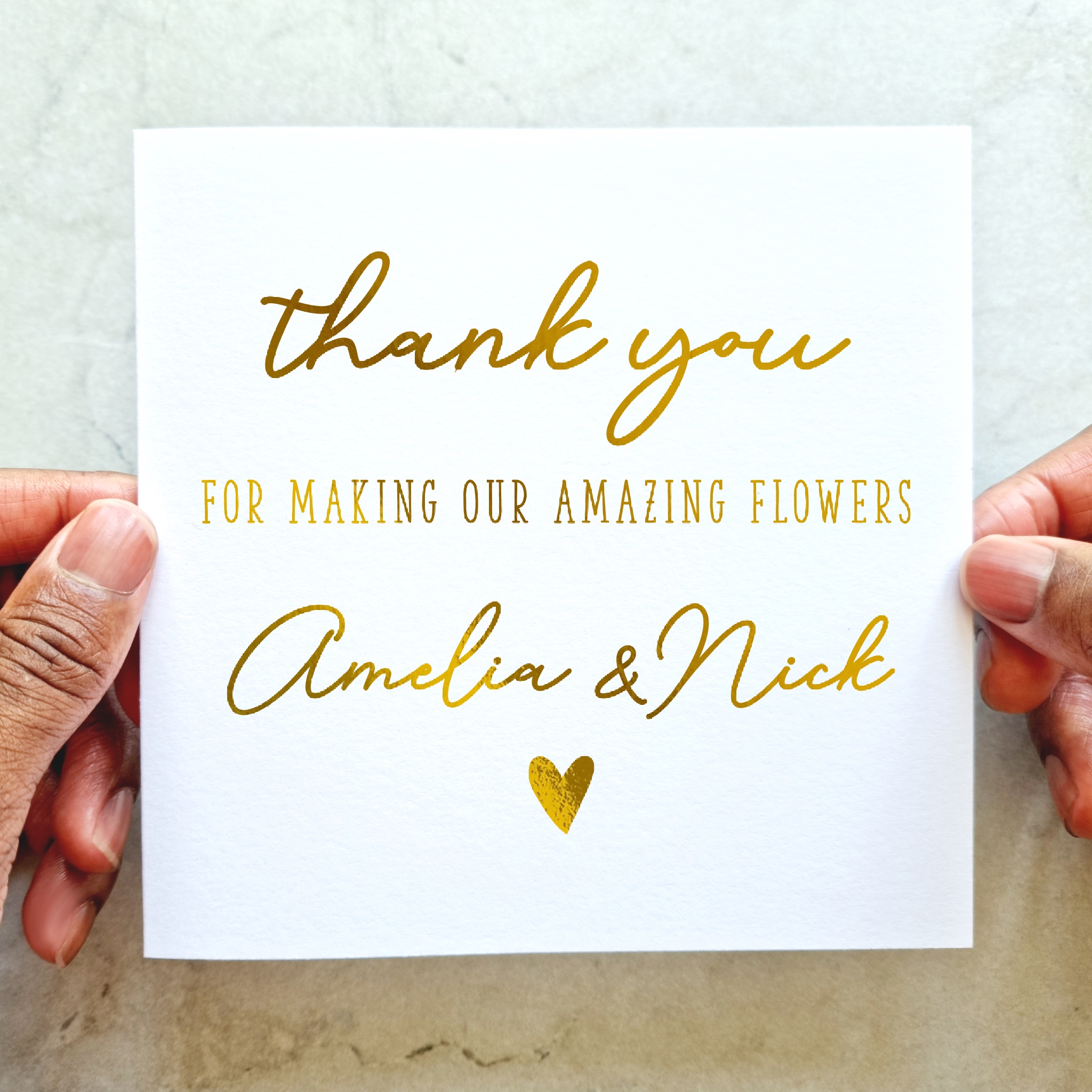 Personalised Wedding Flowers Thank You Card - Personalised - Gold Foil