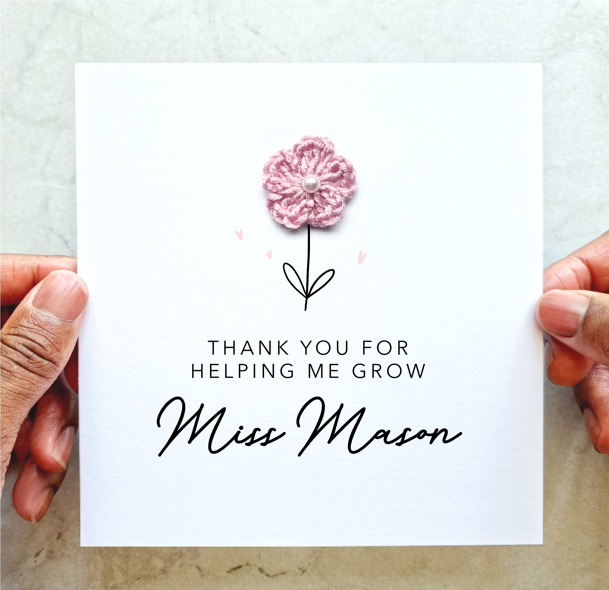 Personalised Teacher Thank You Card - Crochet Flower