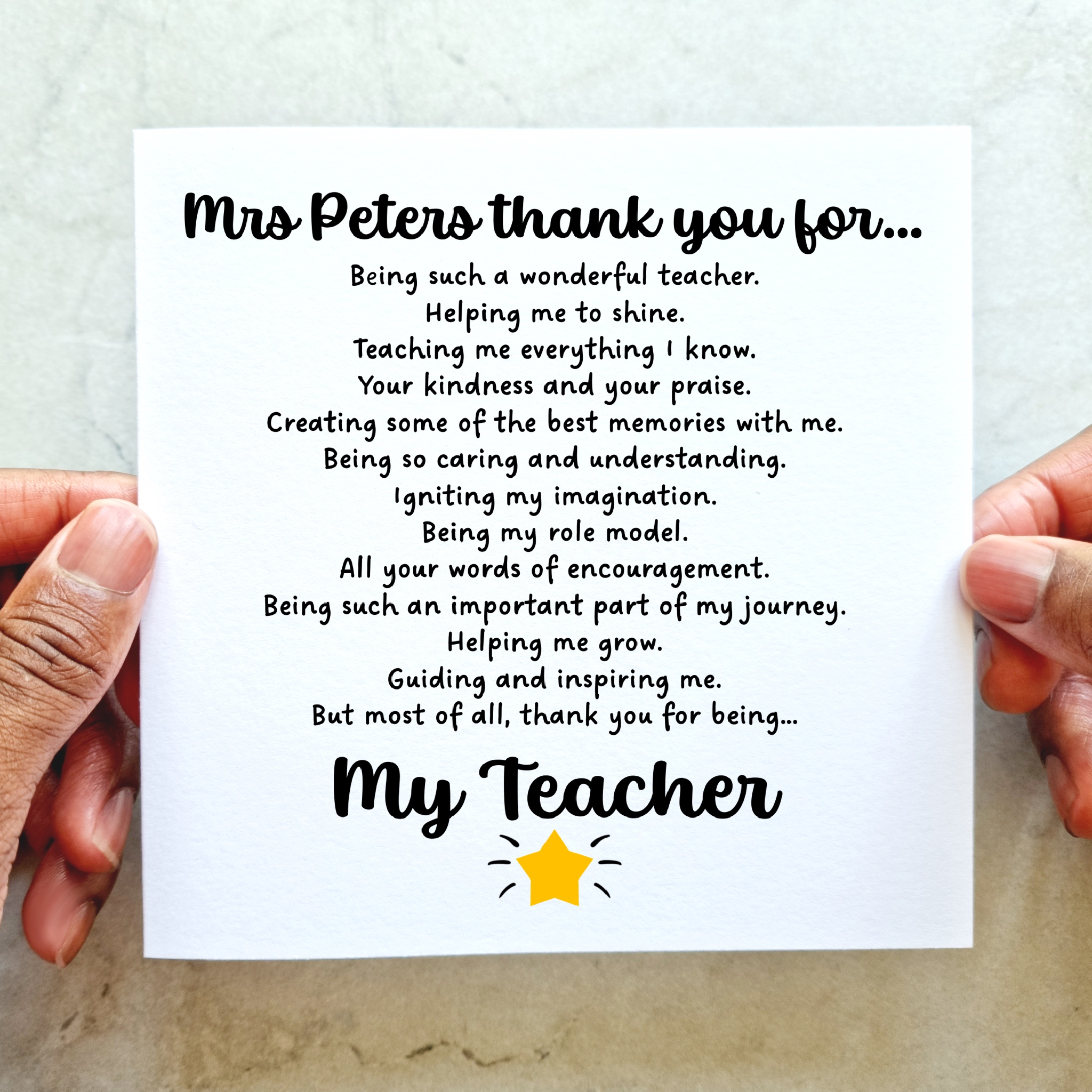 Personalised Teacher Card - Thank You