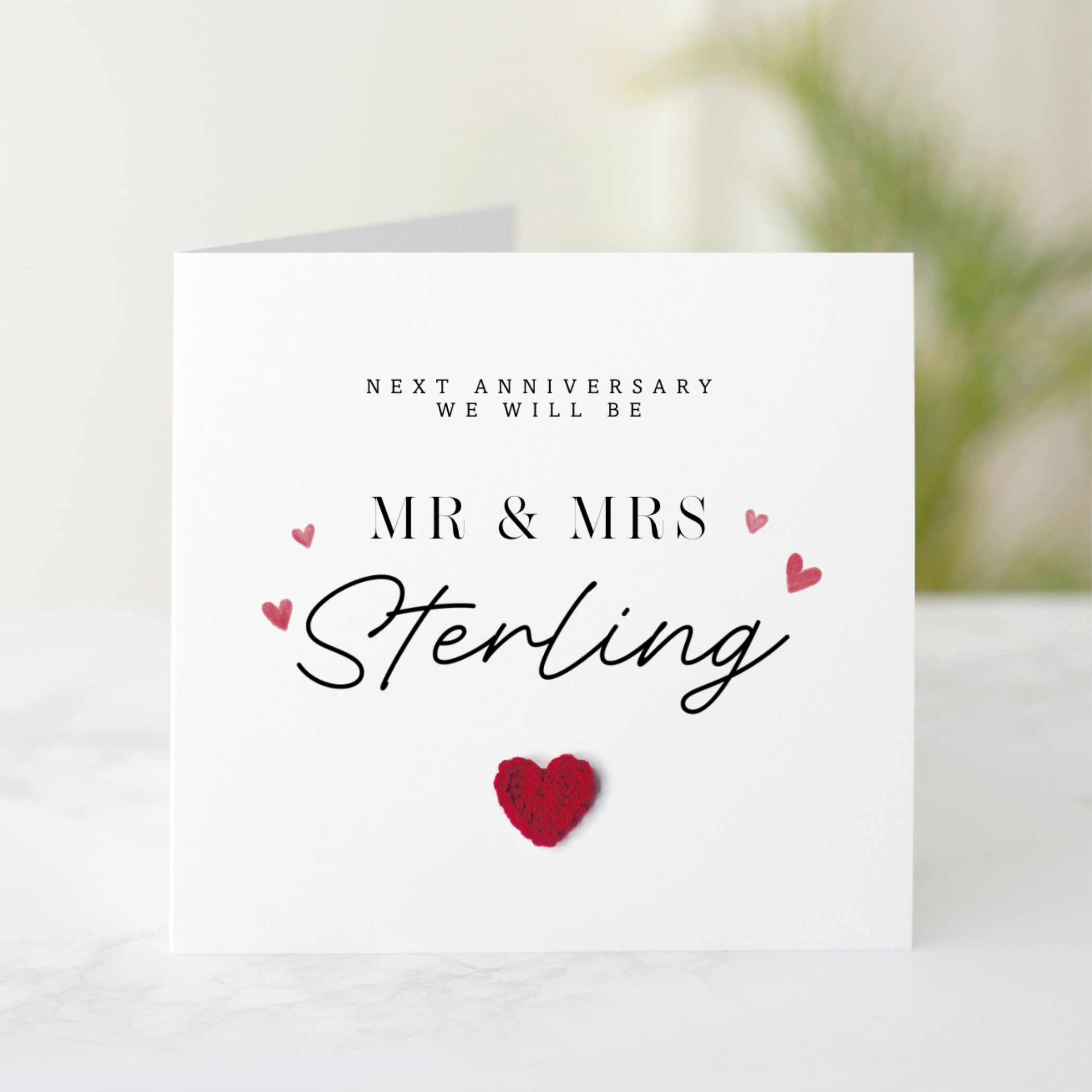 Personalised Fiancé/Fiancée Anniversary Card - Crochet Heart