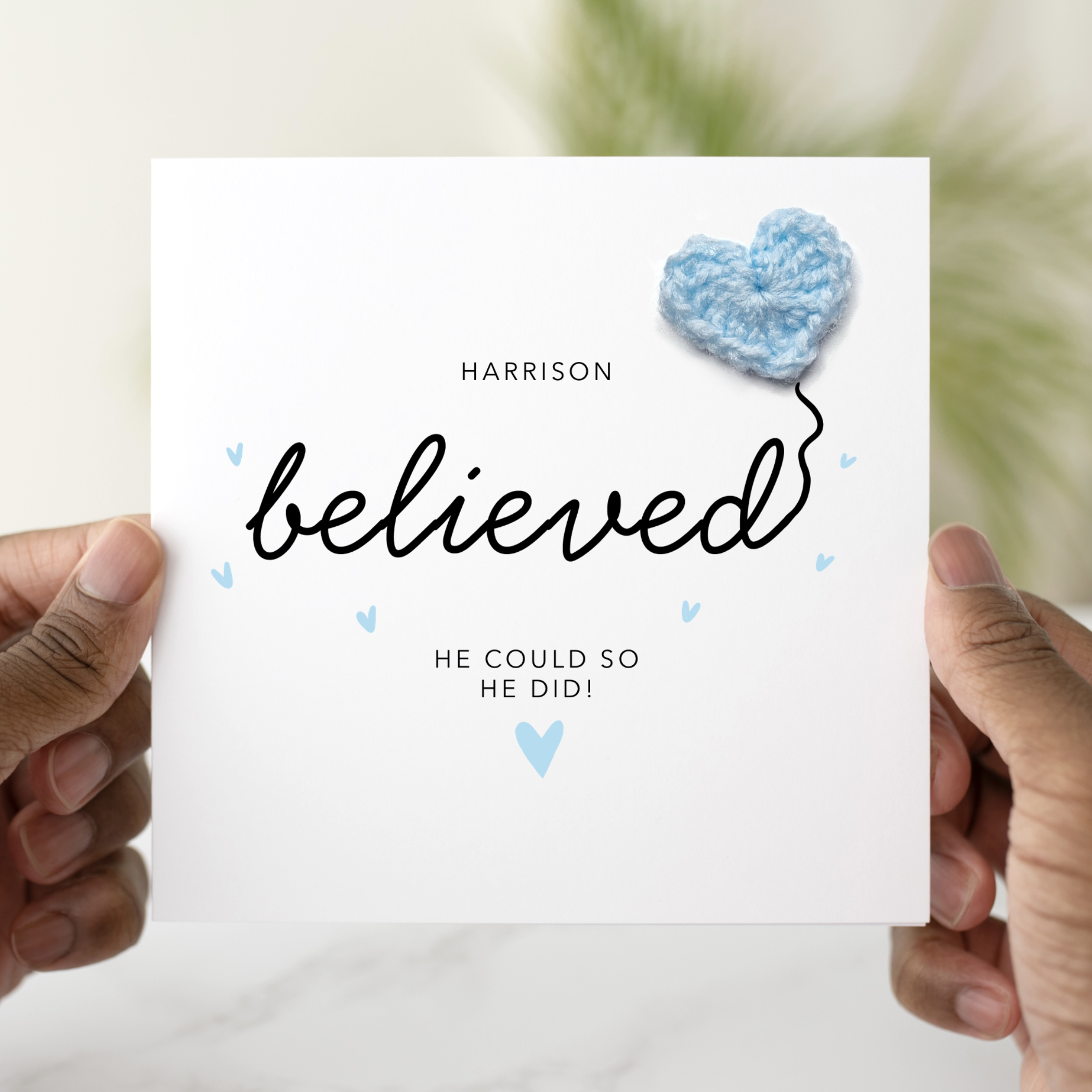 Personalised Congratulations Card - He Did - Crochet Heart