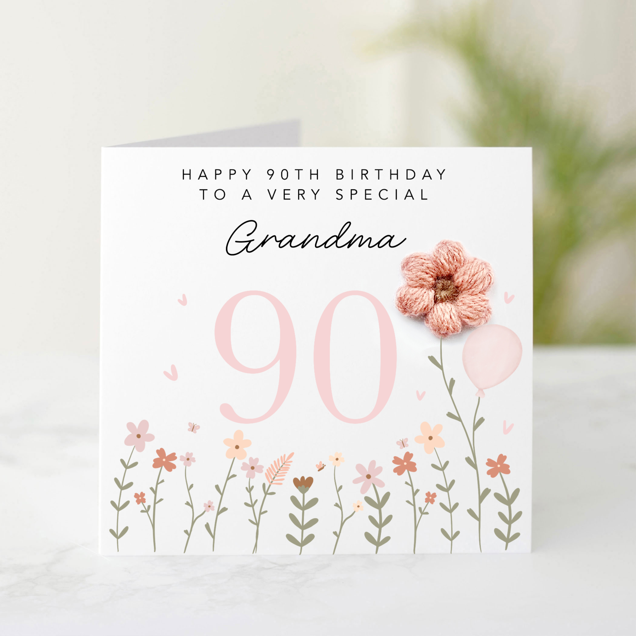 Grandma 90th Birthday Card - Crochet Flower