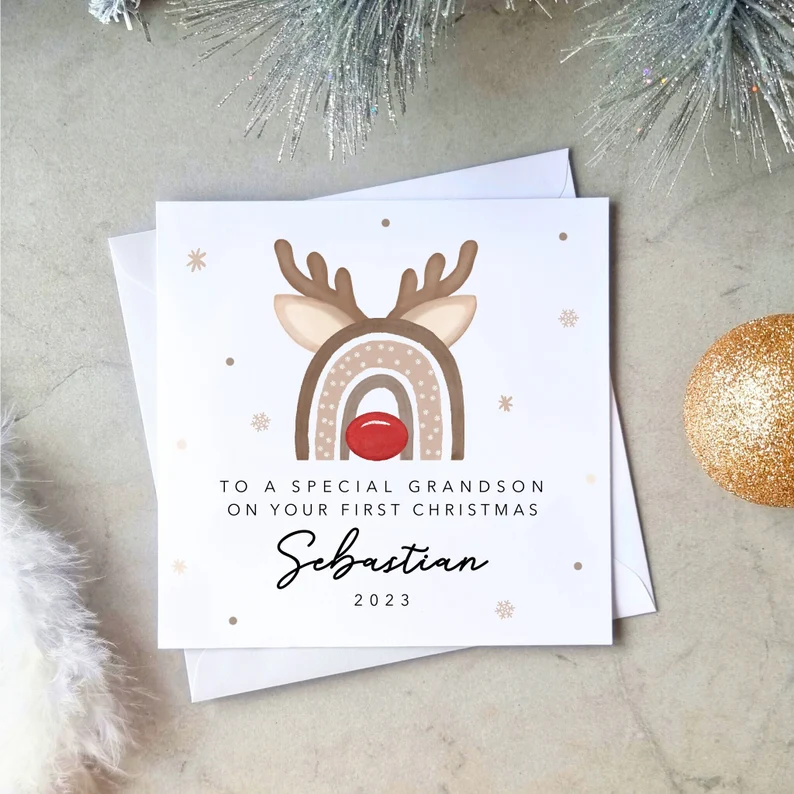 Personalised 1st Grandson Christmas Card - Reindeer