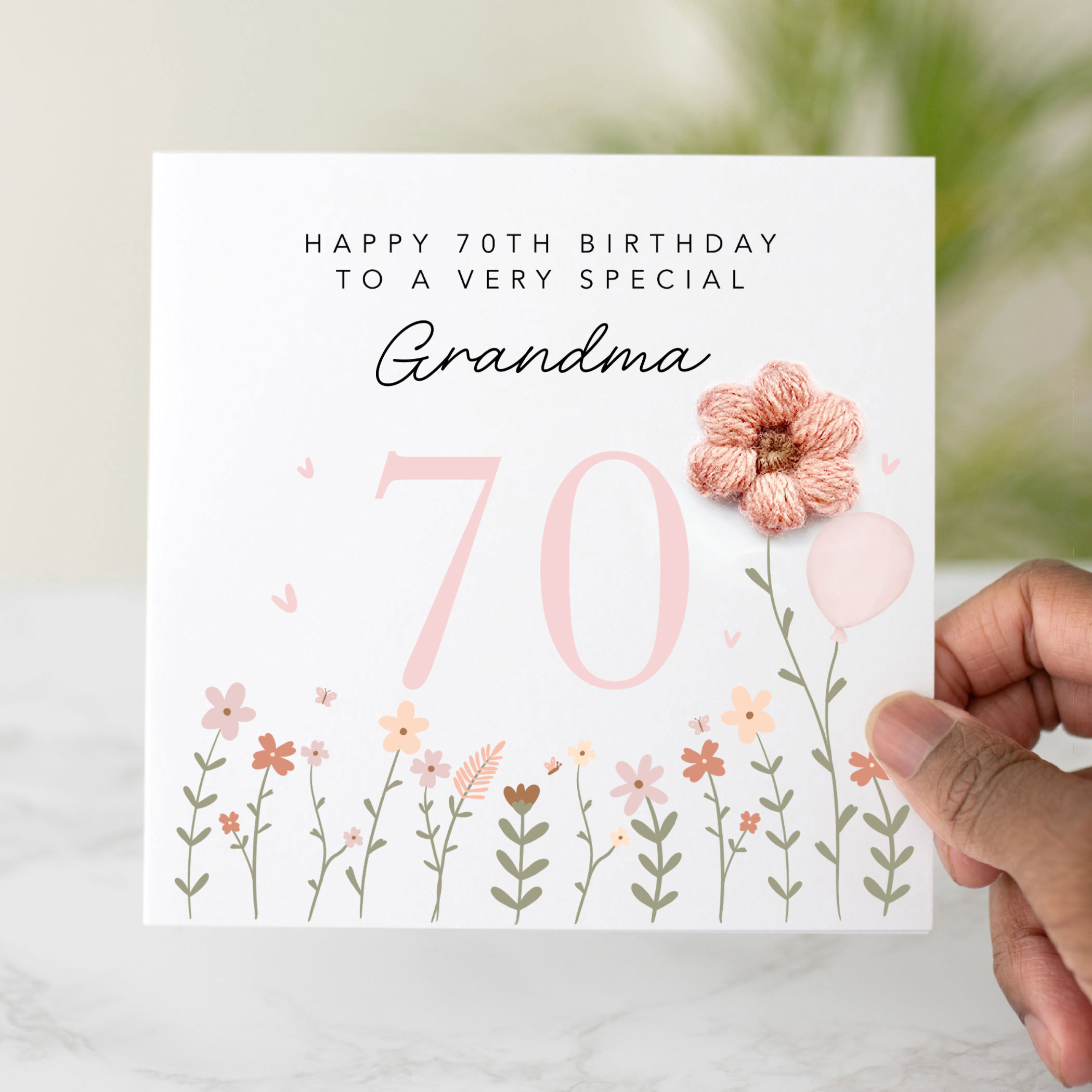 Grandma 70th Birthday Card - Crochet Flower