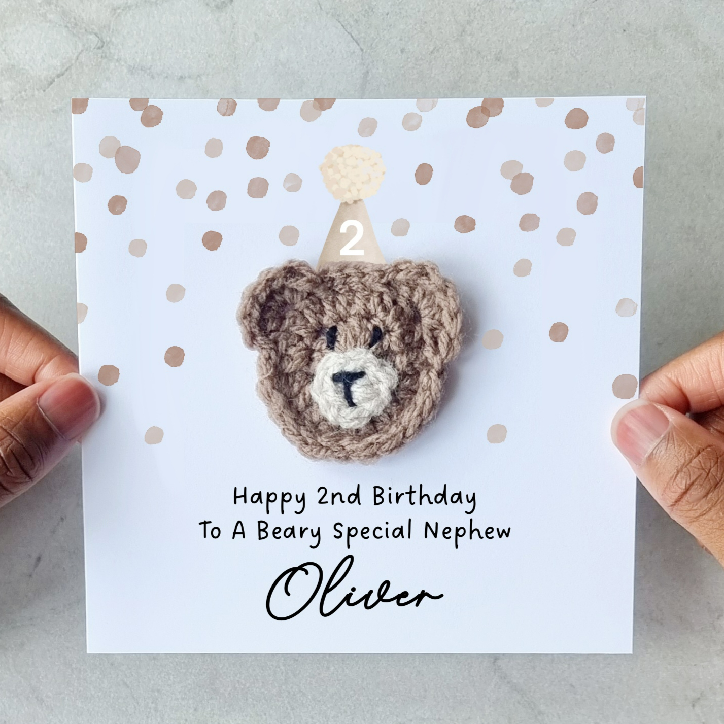 Personalised Nephew 2nd Birthday Card - Crochet Bear