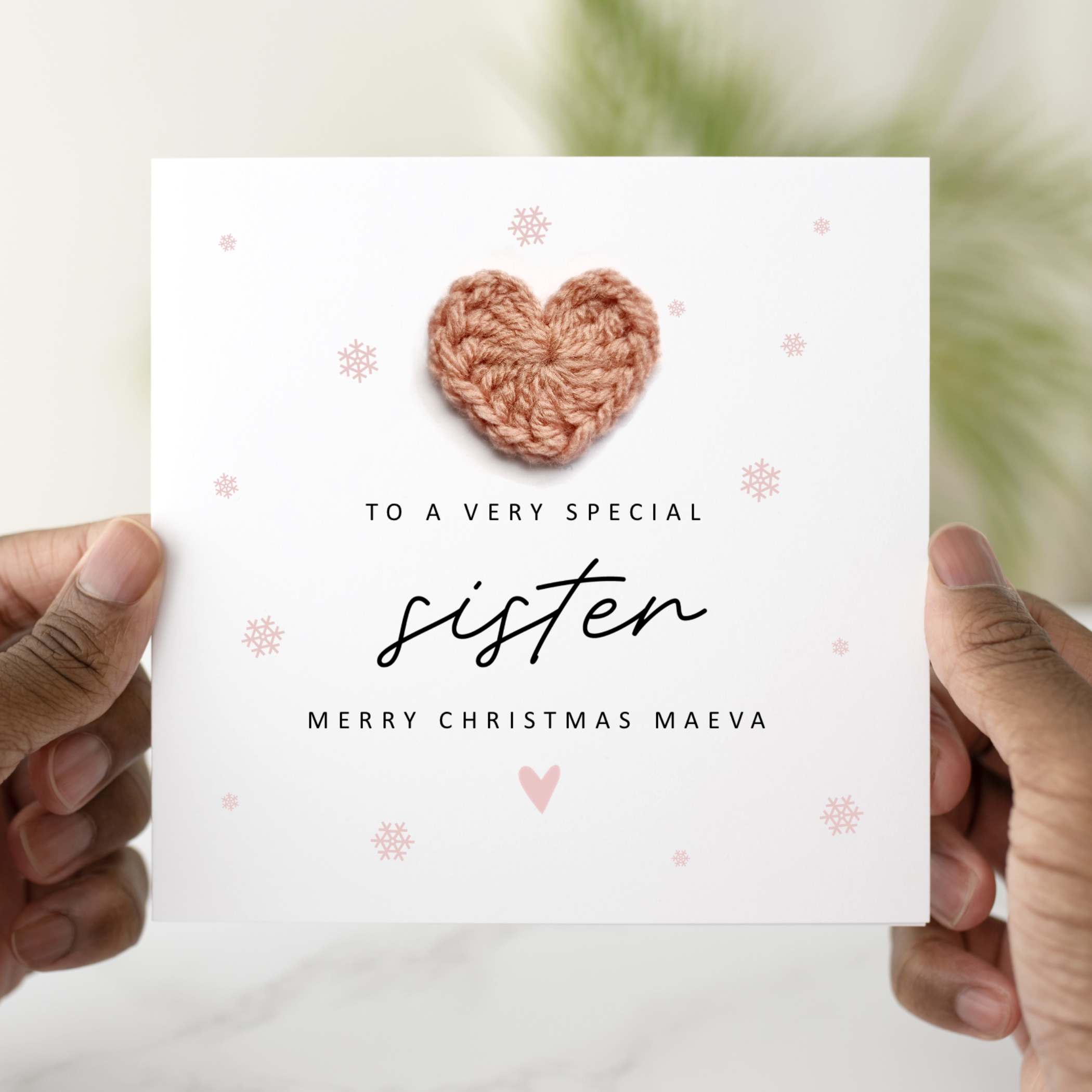 Sister Christmas Card - Crochet Heart