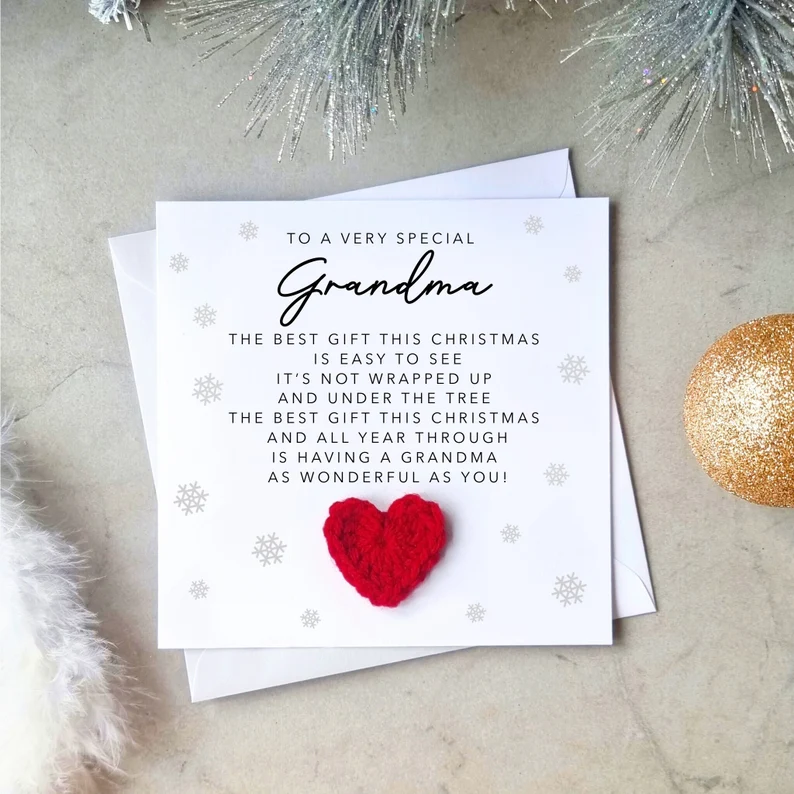 Poem Grandma Christmas Card - Crochet Heart