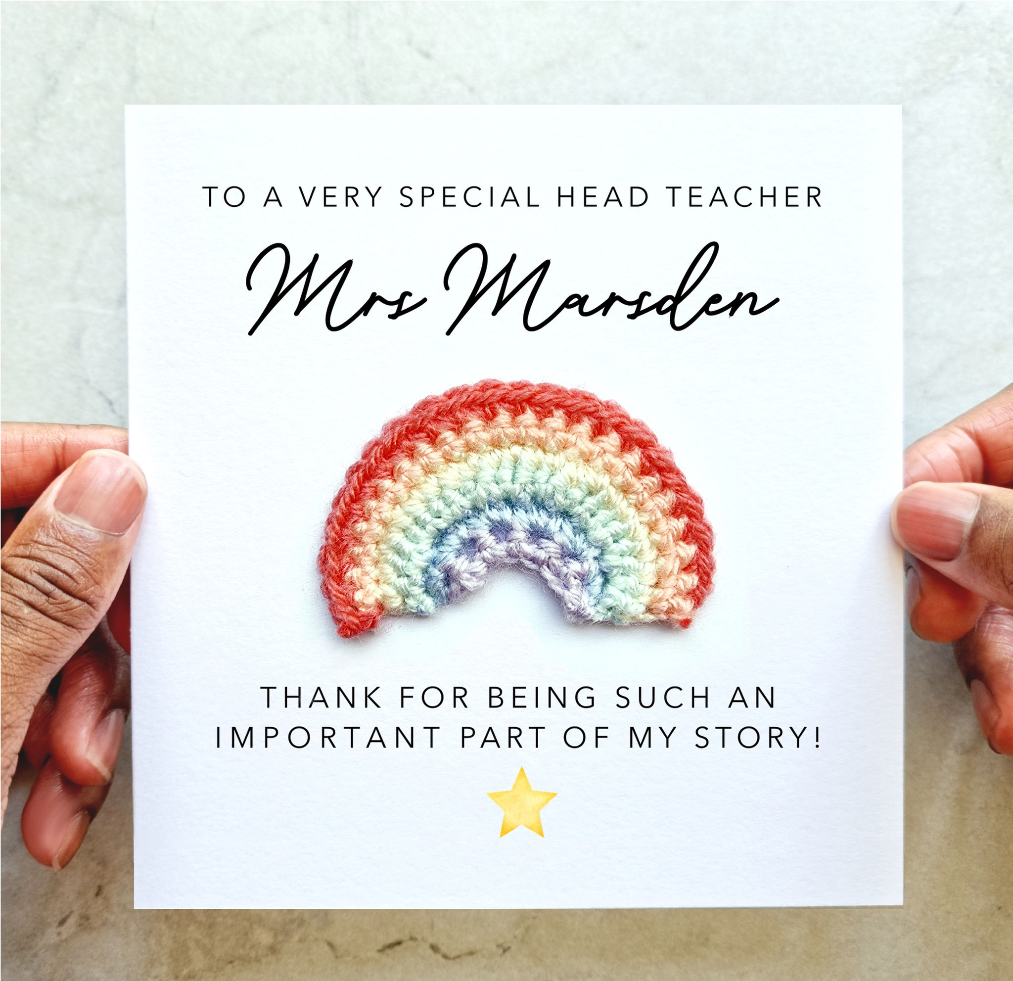 Personalised Head Teacher Thank You Card - Crochet Rainbow