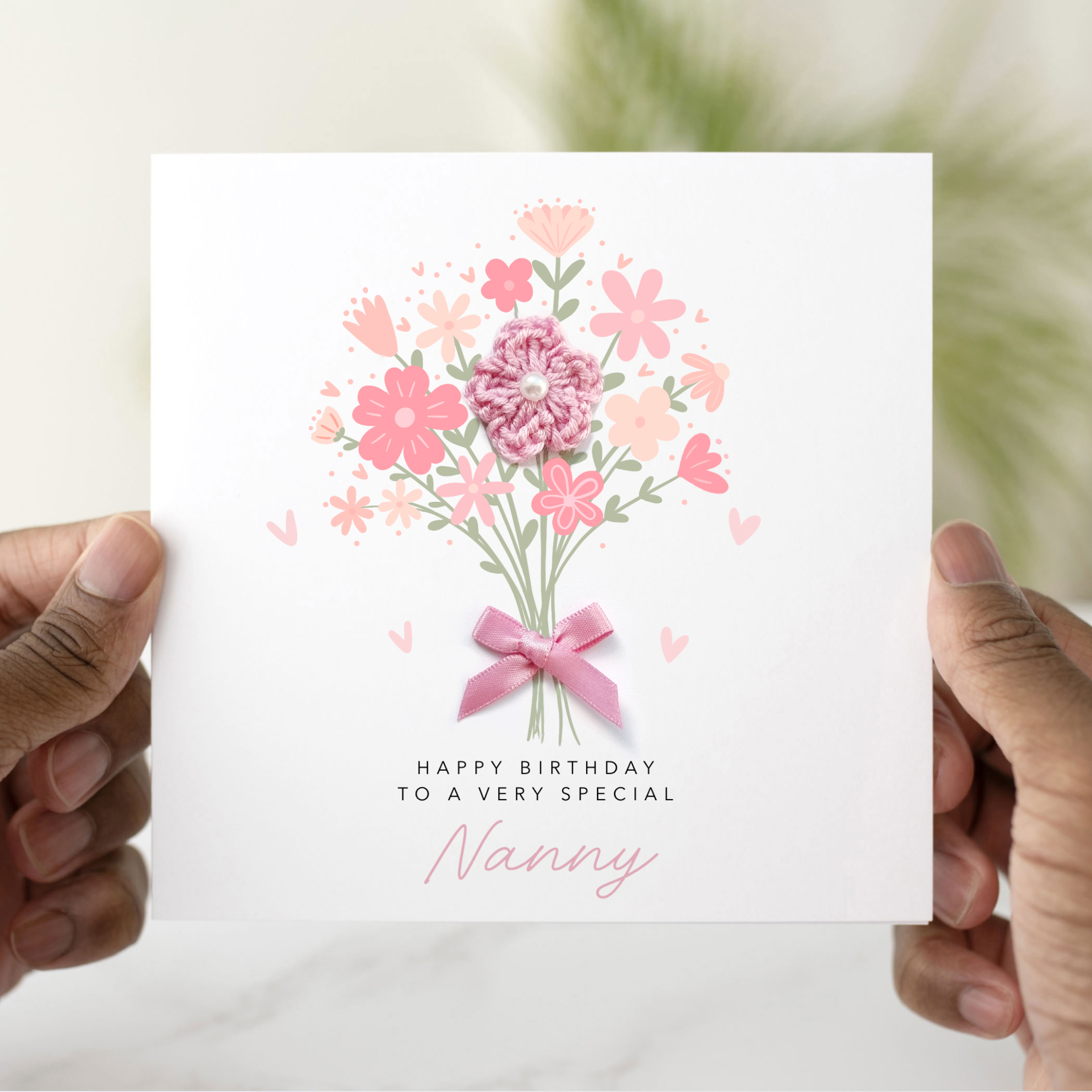 Flower Bouquet Nanny Birthday Card - Crochet Flower