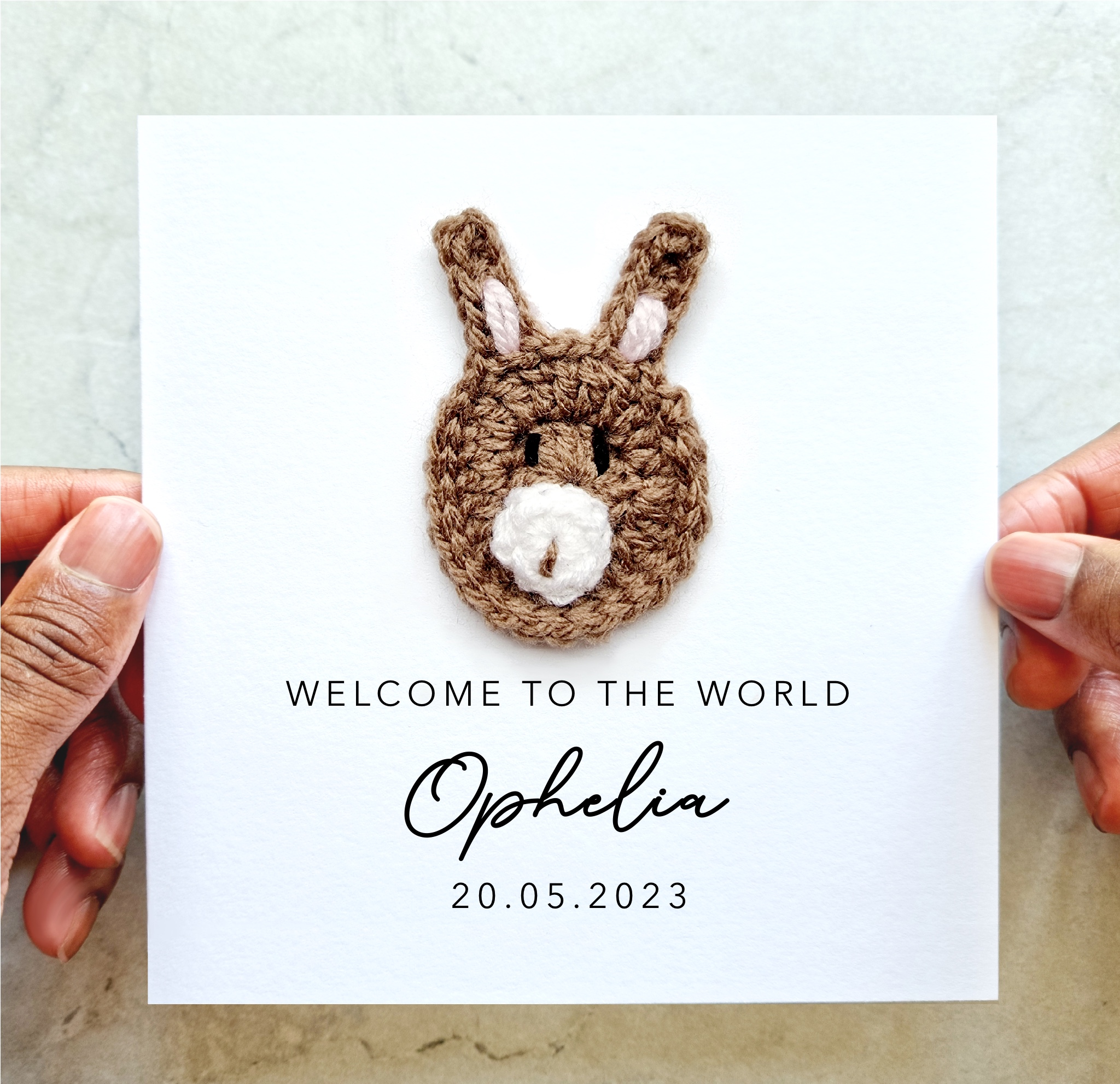 Personalised New Baby Card - Crochet Bunny