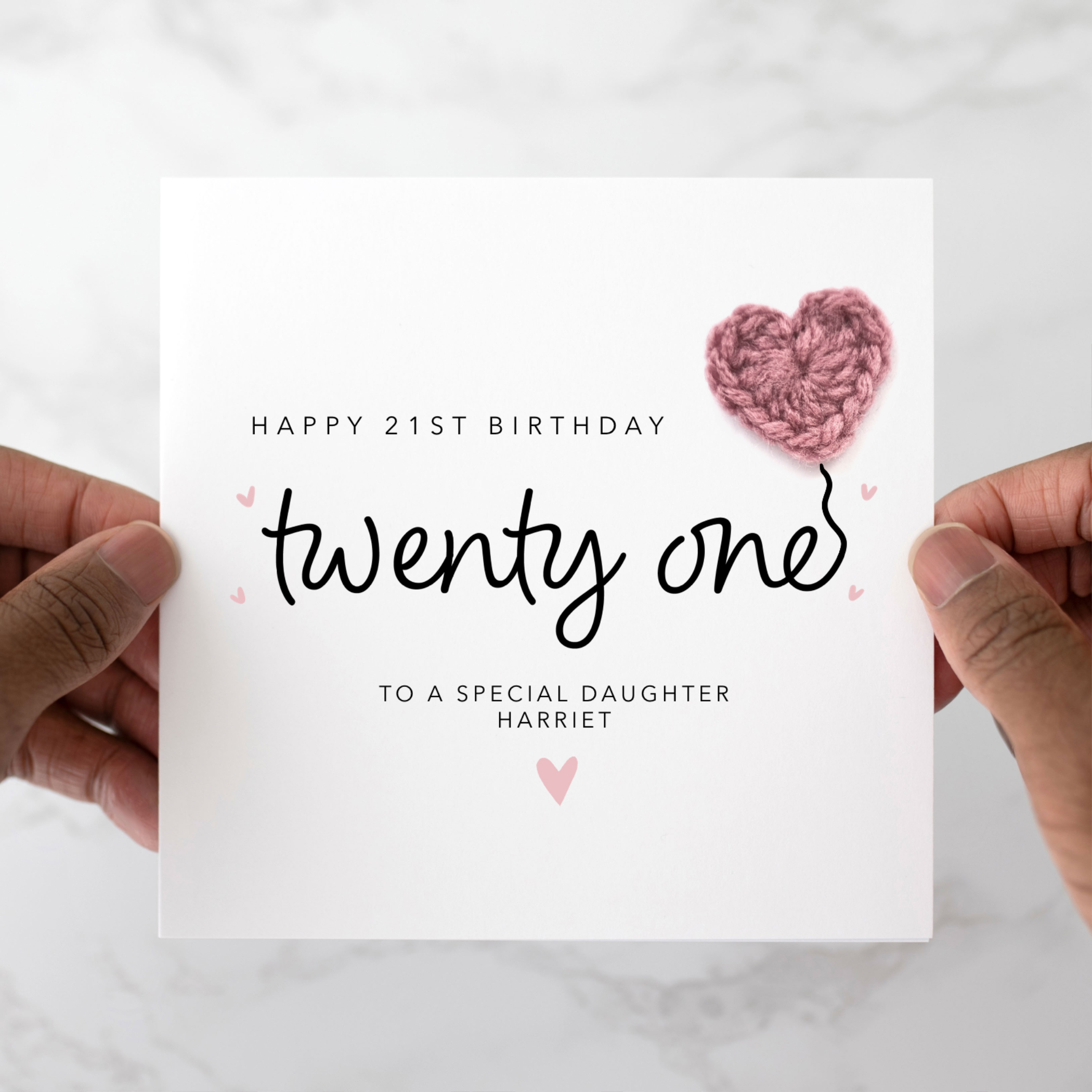 Personalised Daughter 21st Birthday Card - Crochet Heart