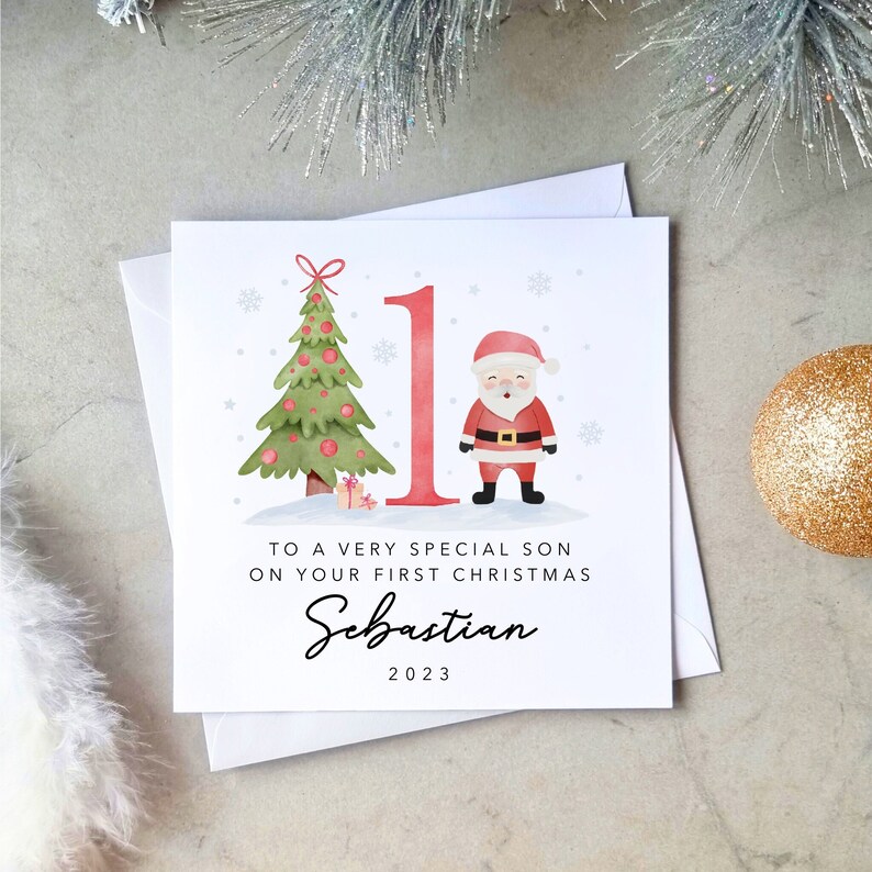 Personalised Son 1st Christmas Card - Santa