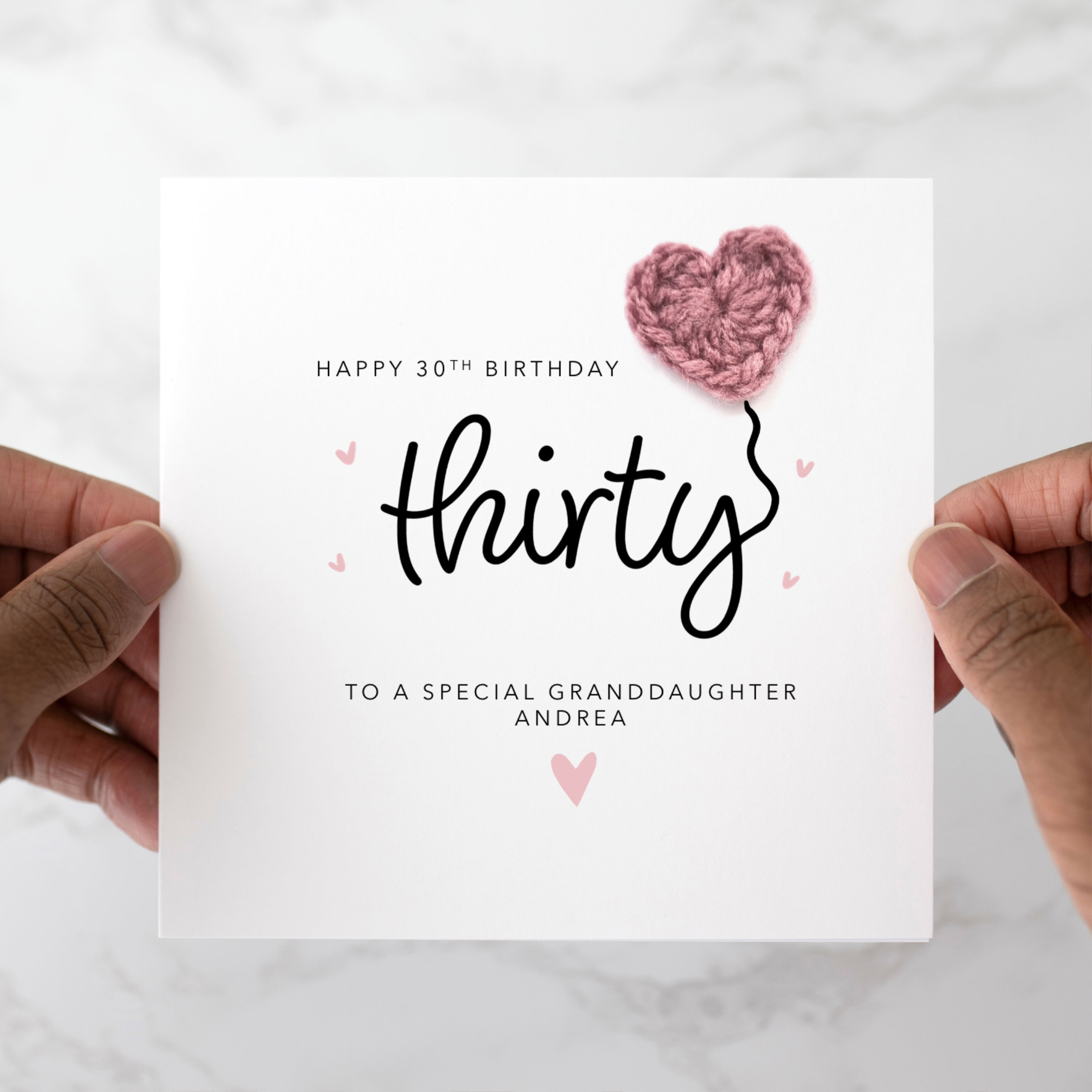 Personalised Granddaughter 30th Birthday Card - Crochet Heart