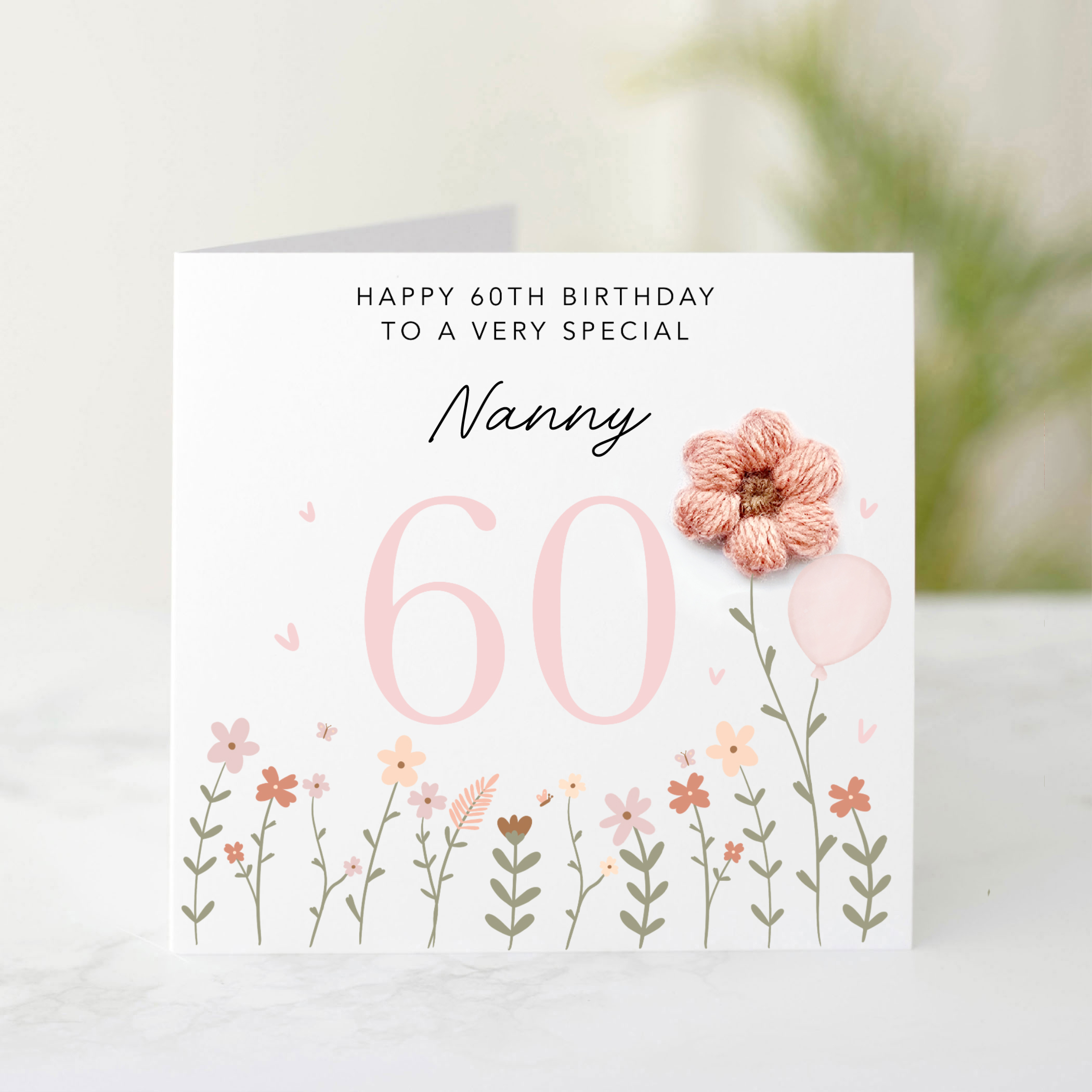 Nanny 60th Birthday Card - Crochet Flower