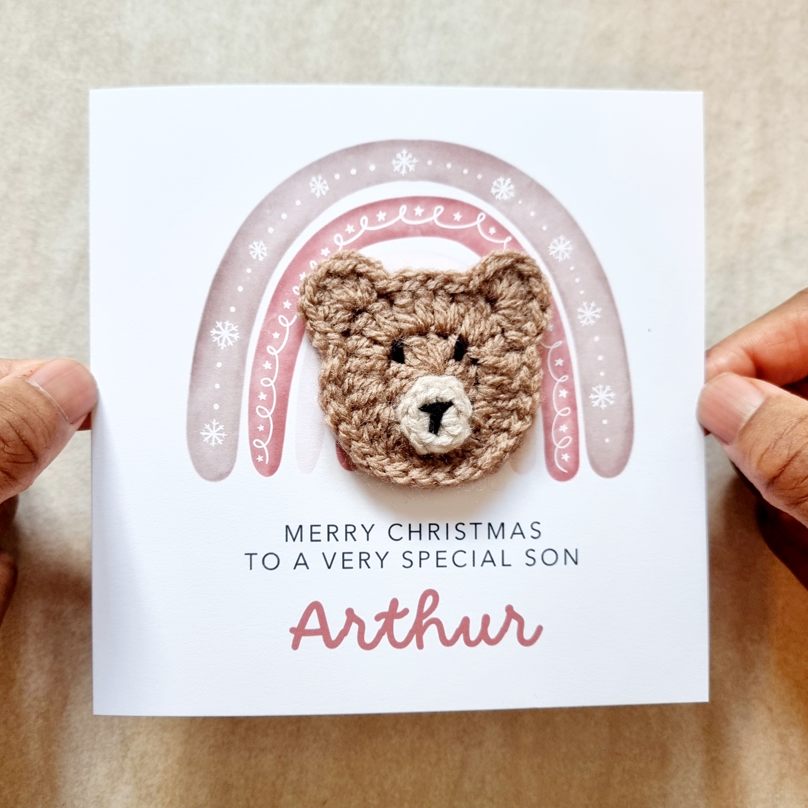 Personalised Son Christmas Card - Crochet Bear