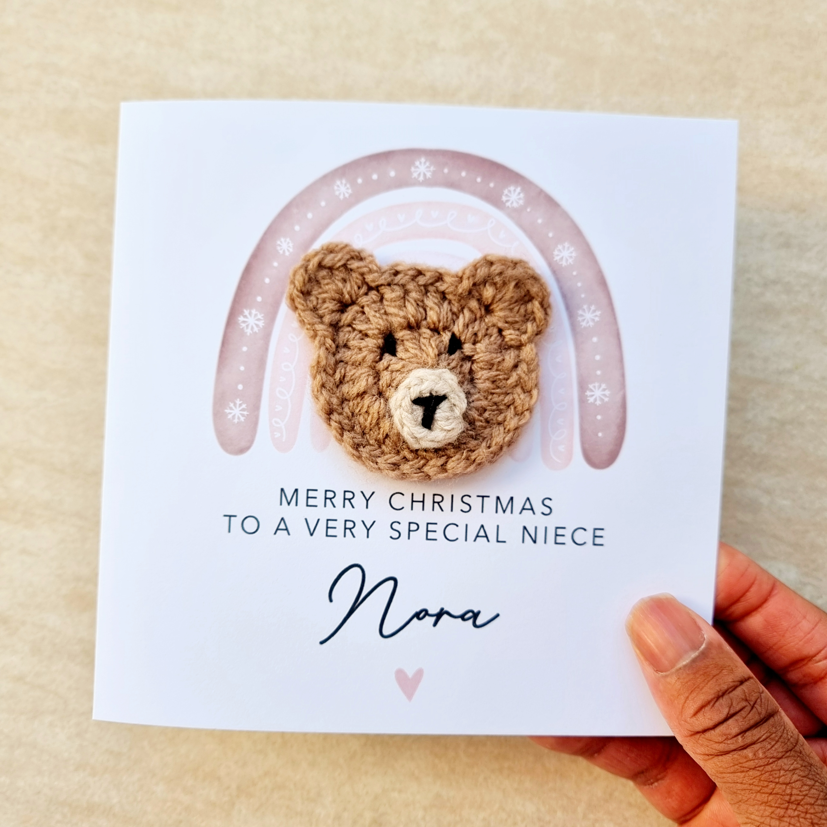 Personalised Niece Christmas Card - Crochet Bear
