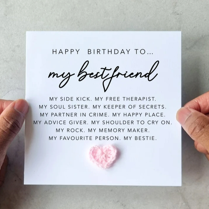 Bestie Birthday Card - Crochet Heart