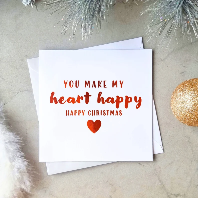 Happy Heart Christmas Card - Red Foil