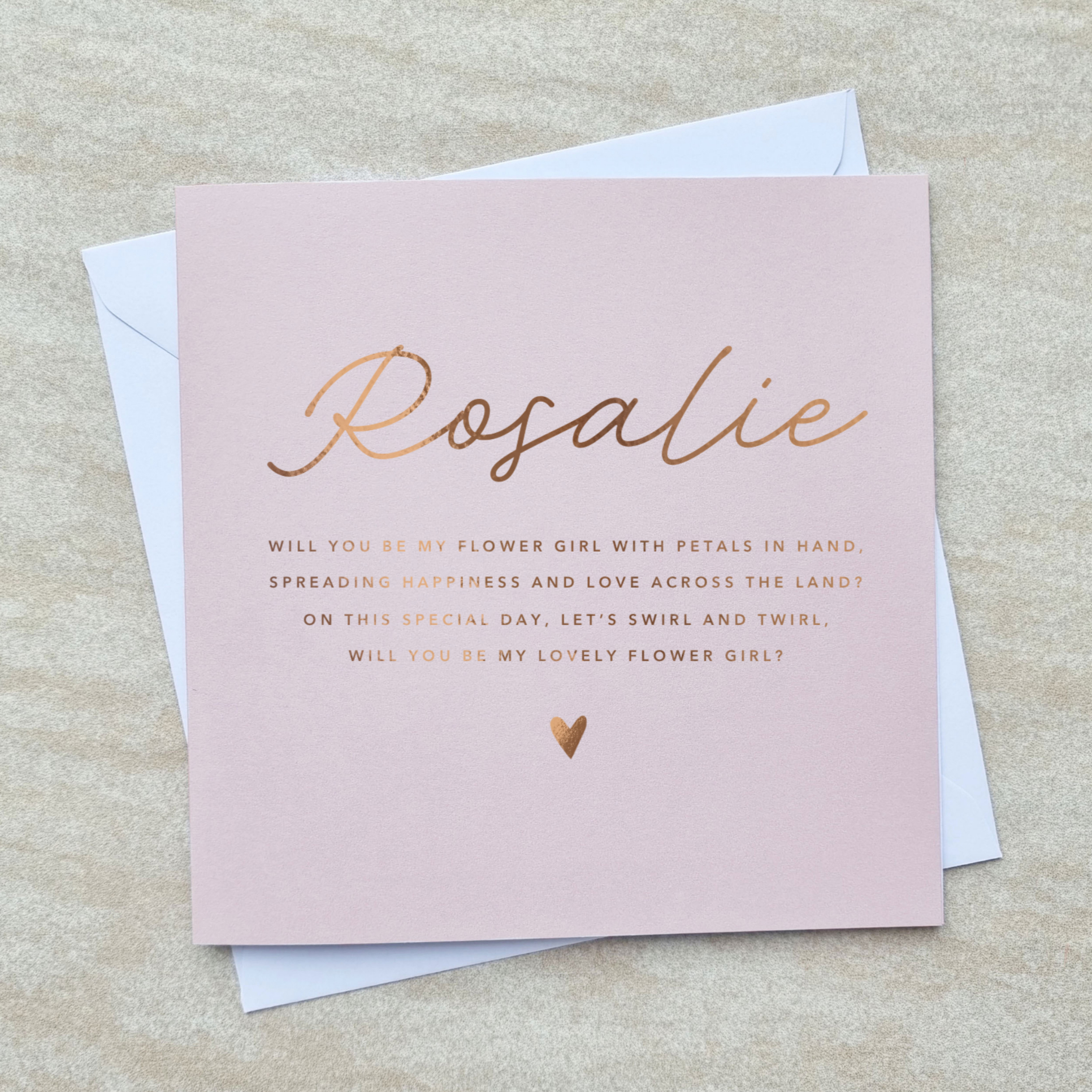 Personalised Poem Will You Be My Flower Girl Card - Rose Gold Foil