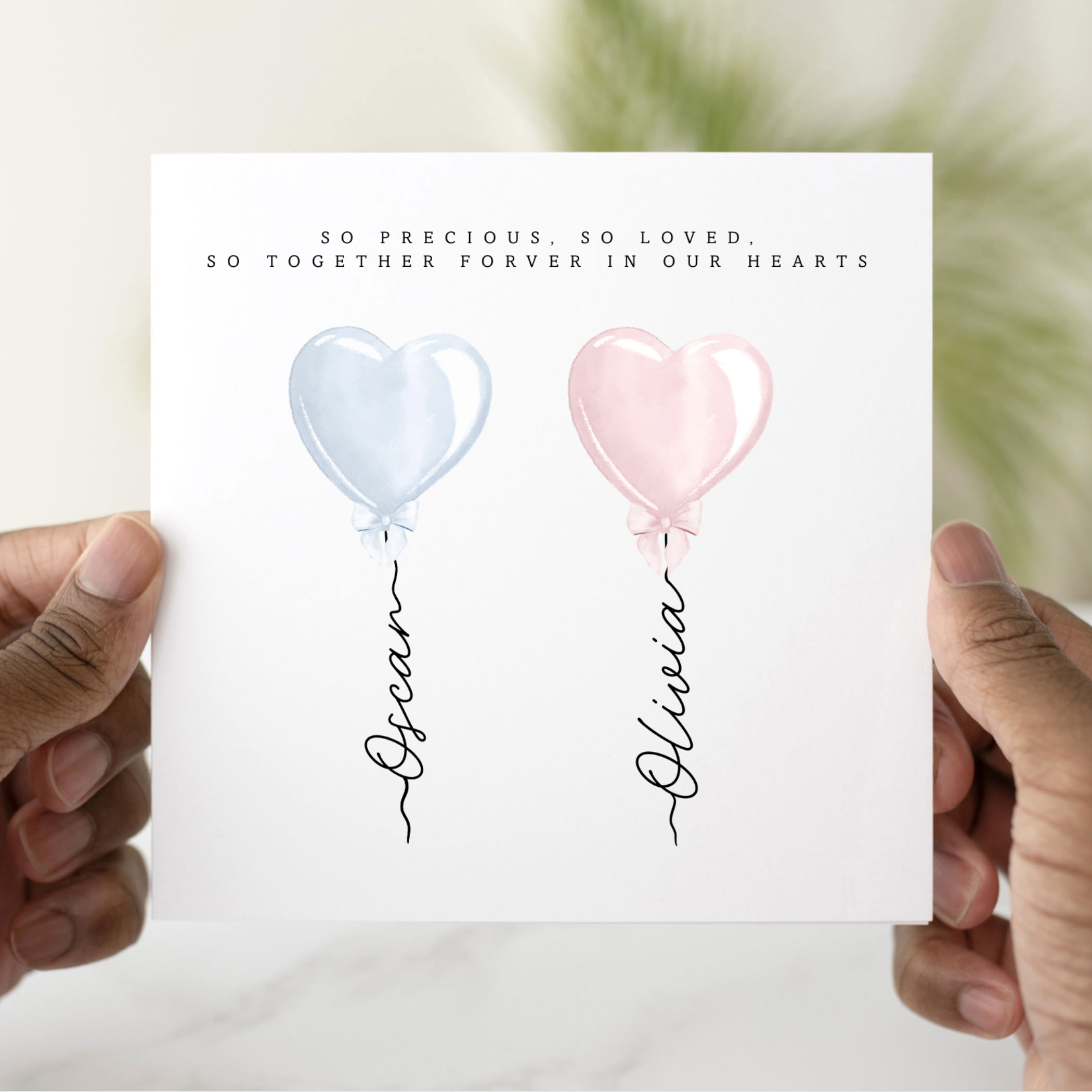 Personalised Twin Baby Loss Sympathy Card - Balloon
