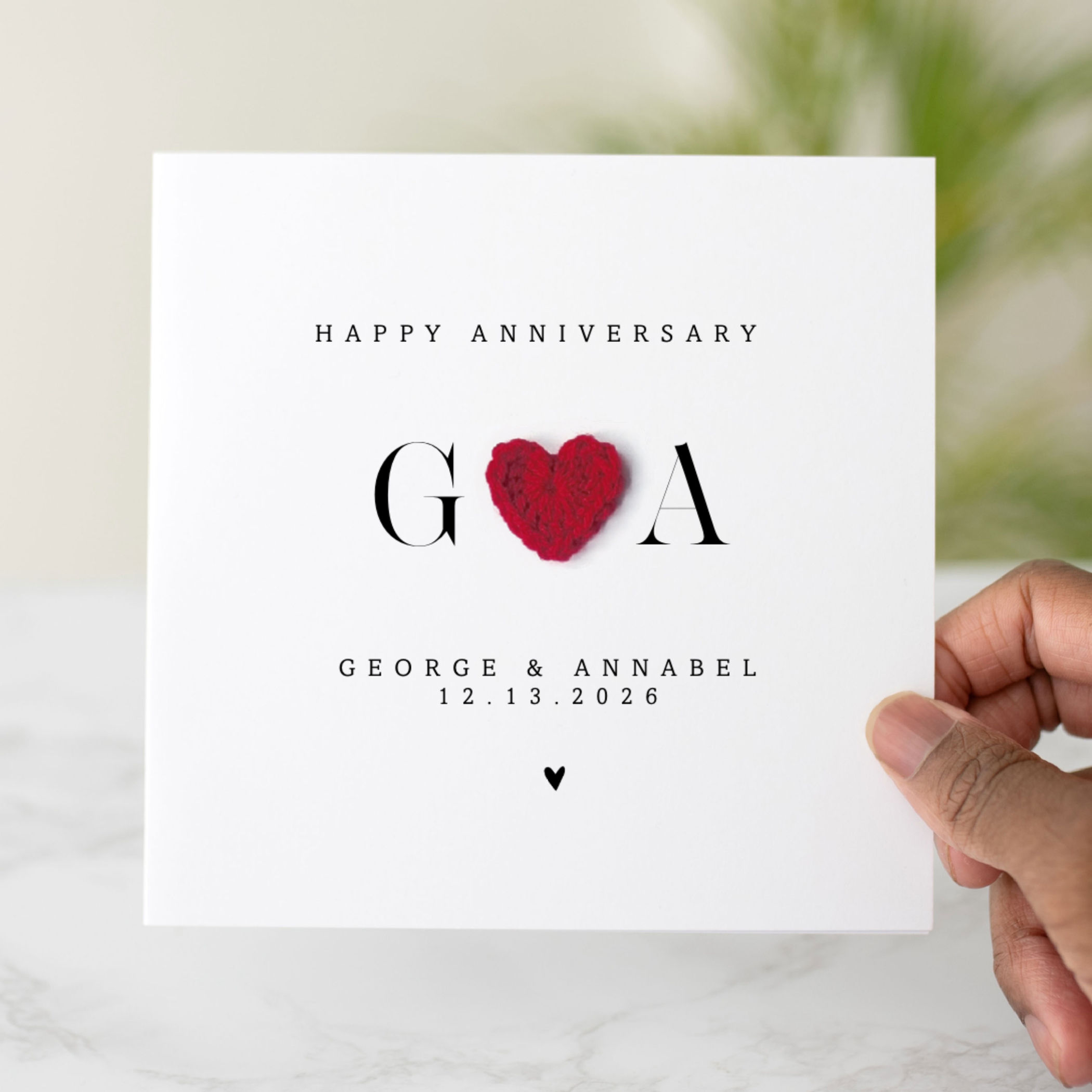 Personalised Initials Anniversary Card - Crochet Heart