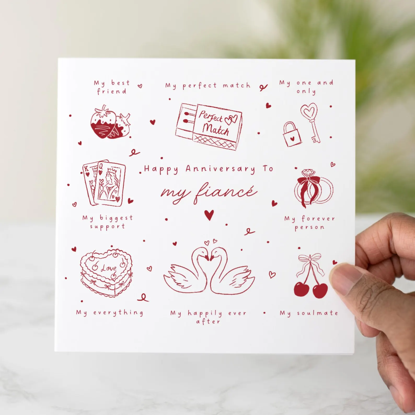 Cute Doodles Fiancé Anniversary Card