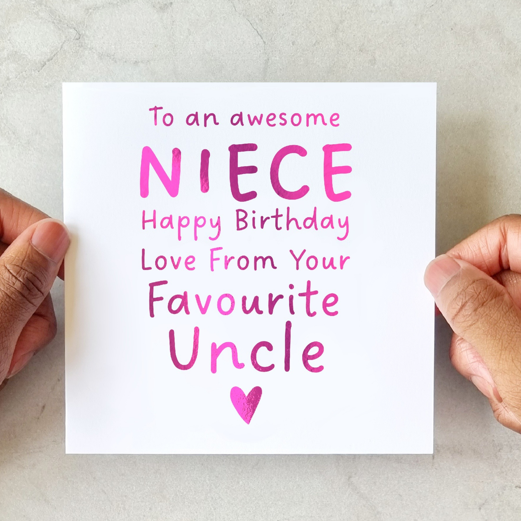 Niece Birthday Card - From Uncle - Pink Foil