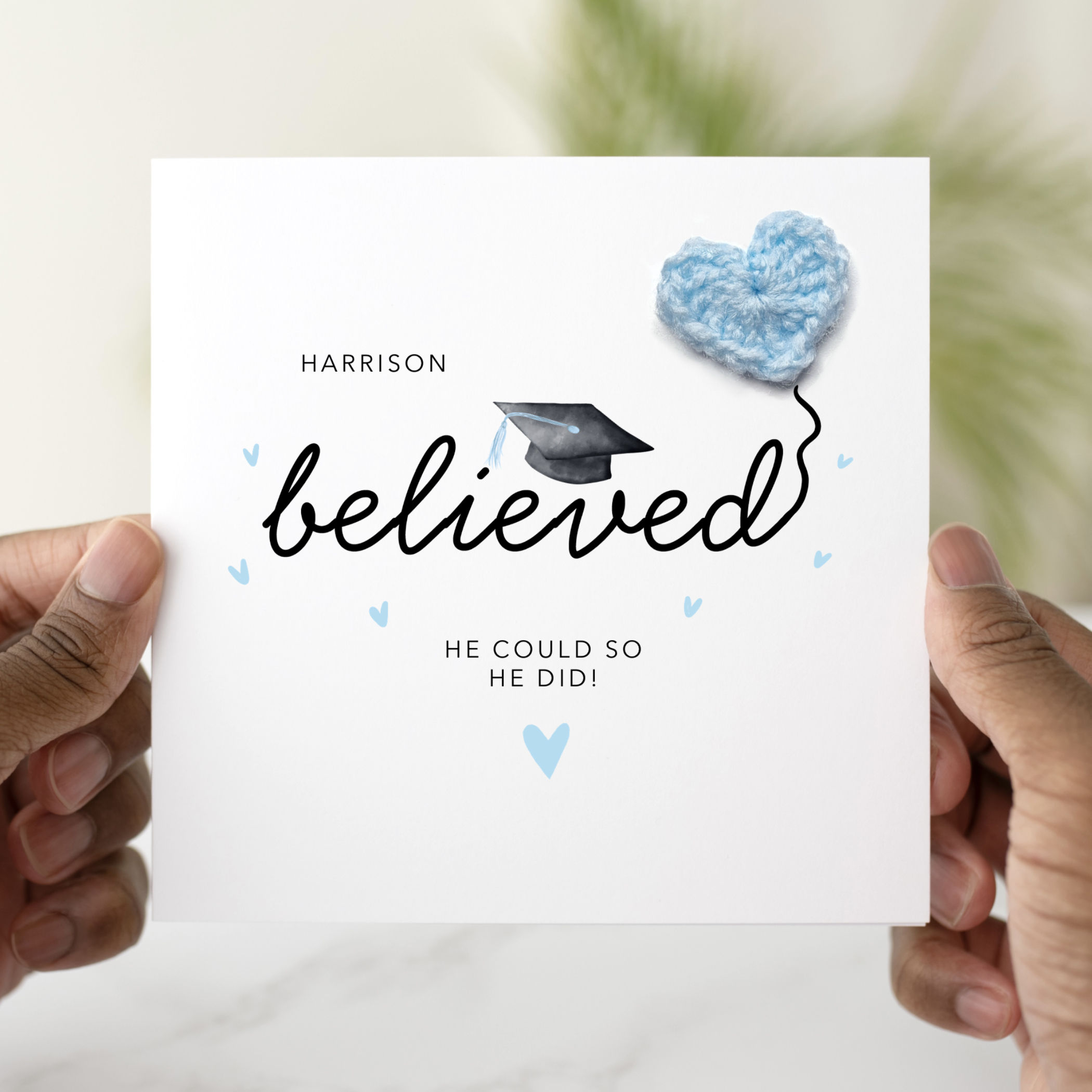 Personalised Graduation Card - He Believed - Crochet Heart