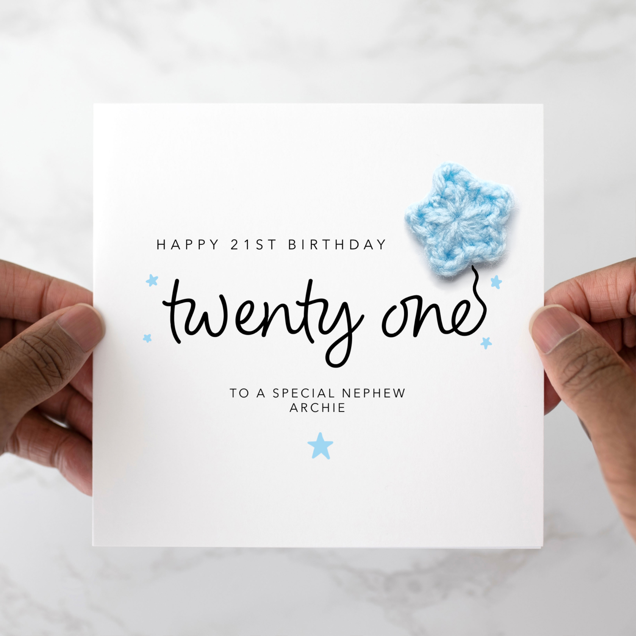 Personalised 21st Nephew Birthday Card - Crochet Star