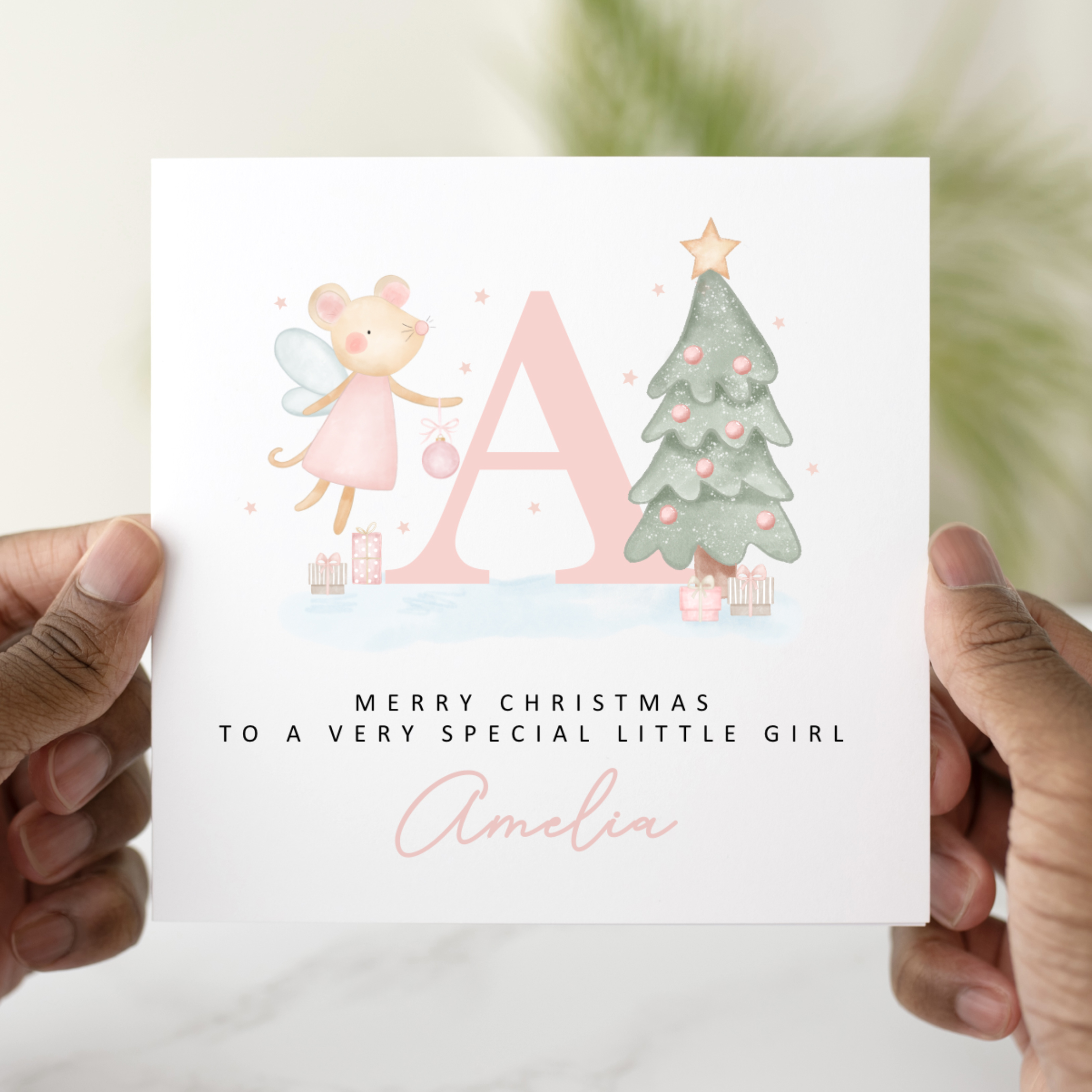 Personalised Little Girl Christmas Card - Pink Letter