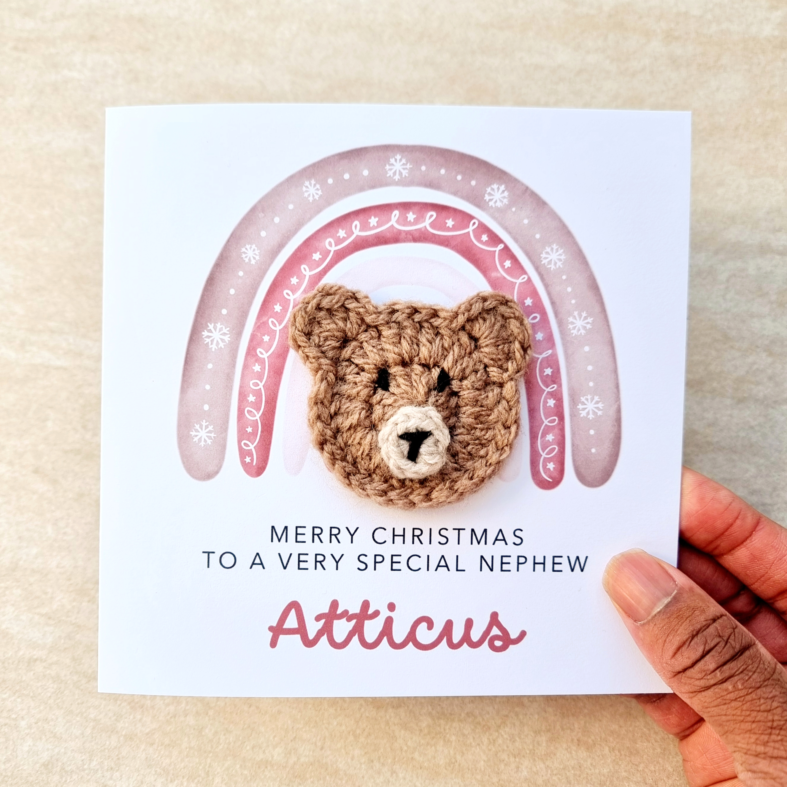 Personalised Nephew Christmas Card - Crochet Bear