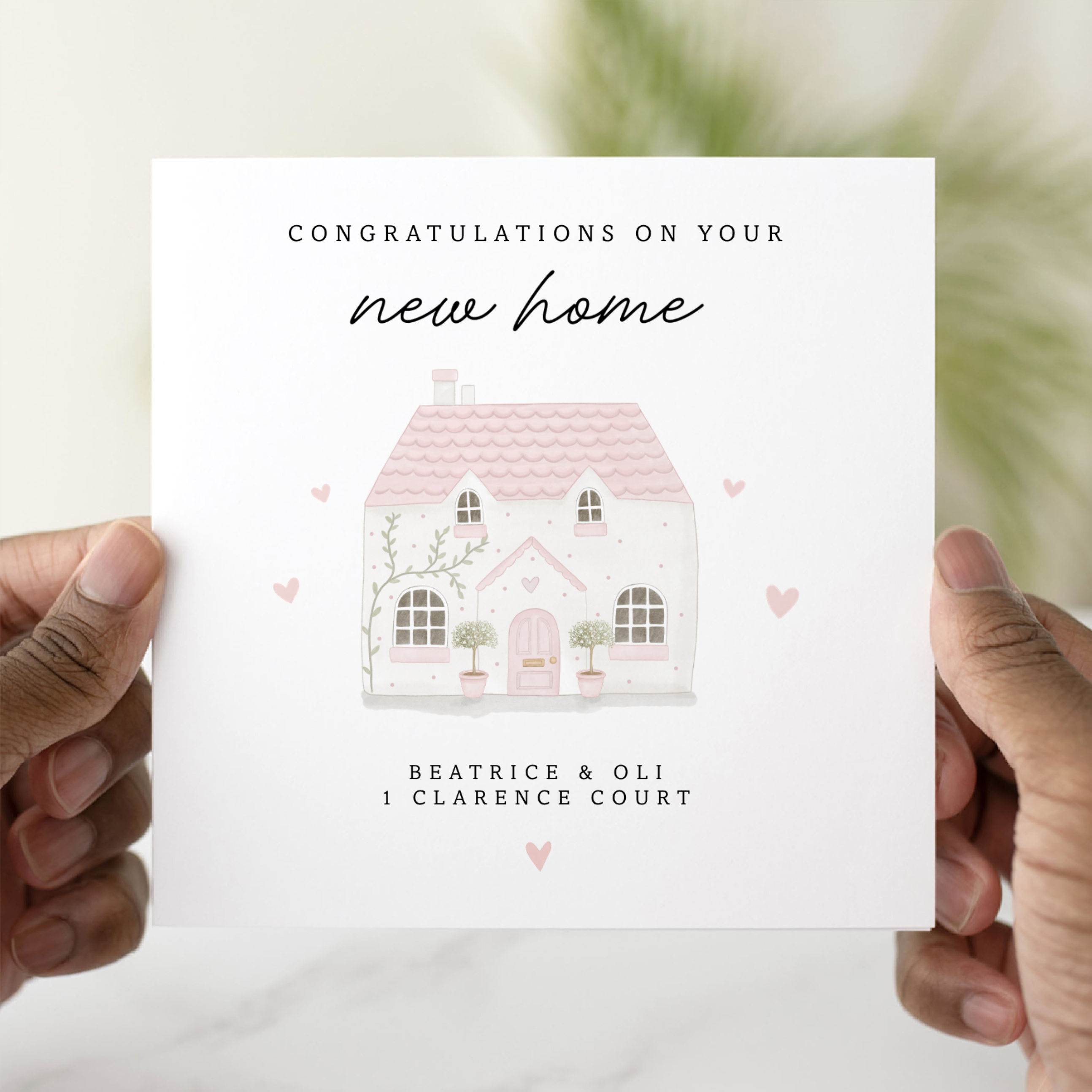Personalised New Home Card - Pink Roof