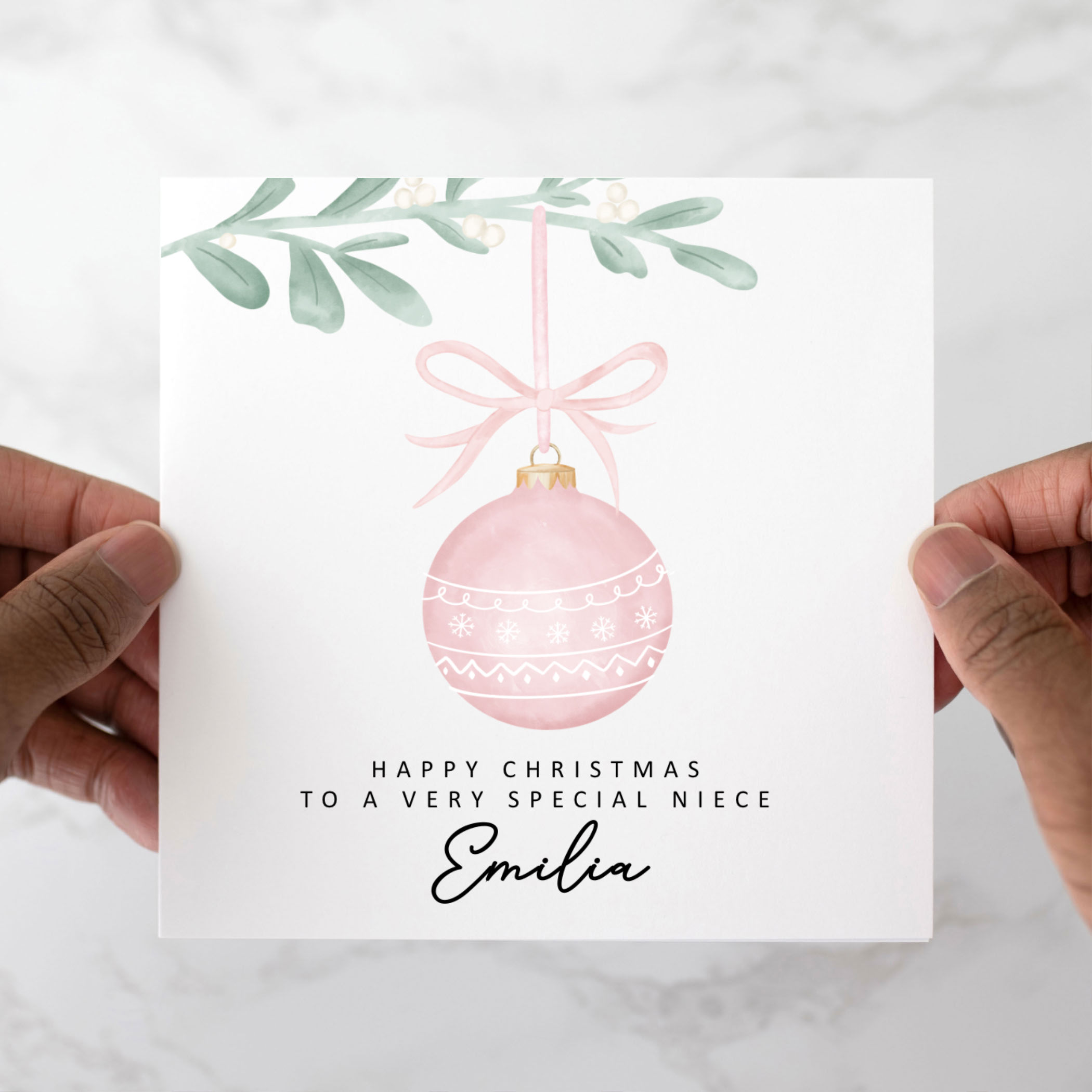 Personalised Niece Christmas Card - Bauble